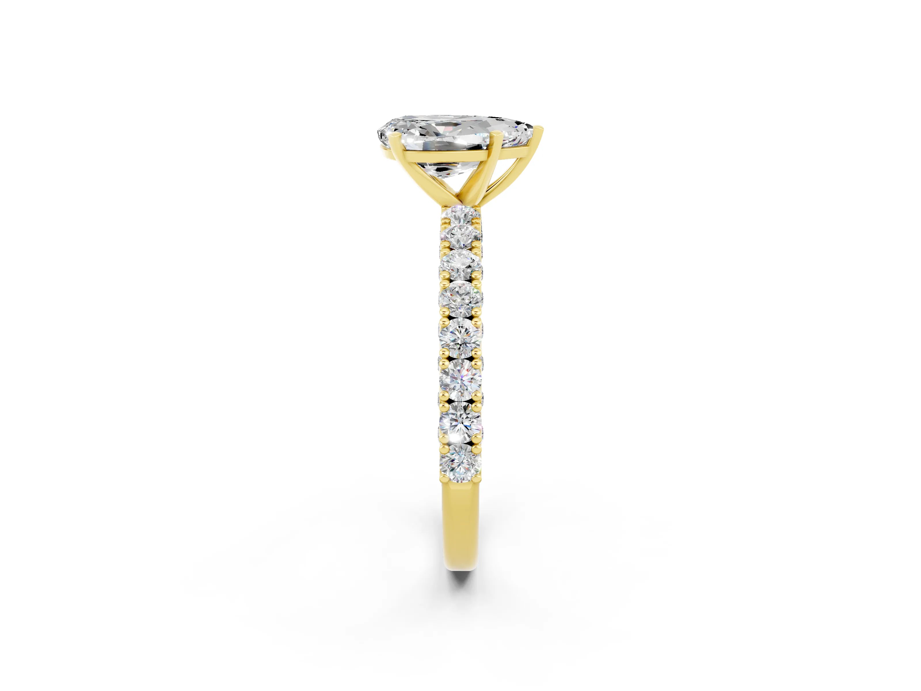 Yellow gold Pear Cut Diamond Pavé Band Solitaire Ring with Prong Setting_2