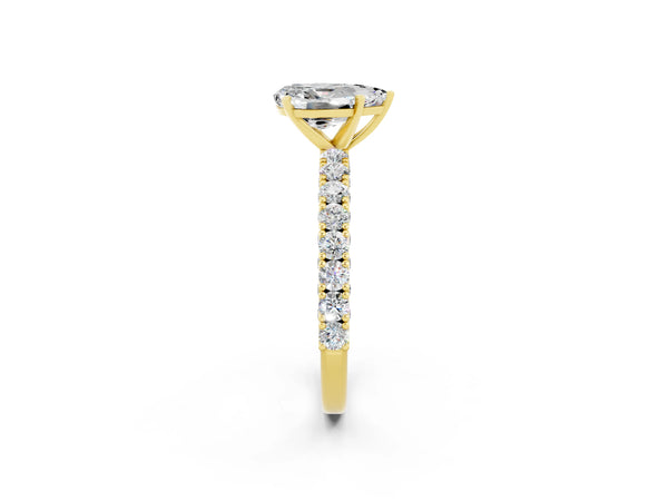 Yellow gold Pear Cut Diamond Pavé Band Solitaire Ring with Prong Setting