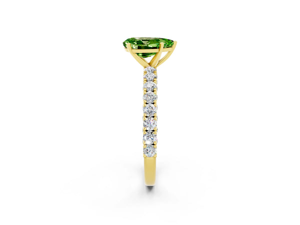 Yellow gold Pear Cut Diamond Pavé Band Solitaire Ring with Prong Setting
