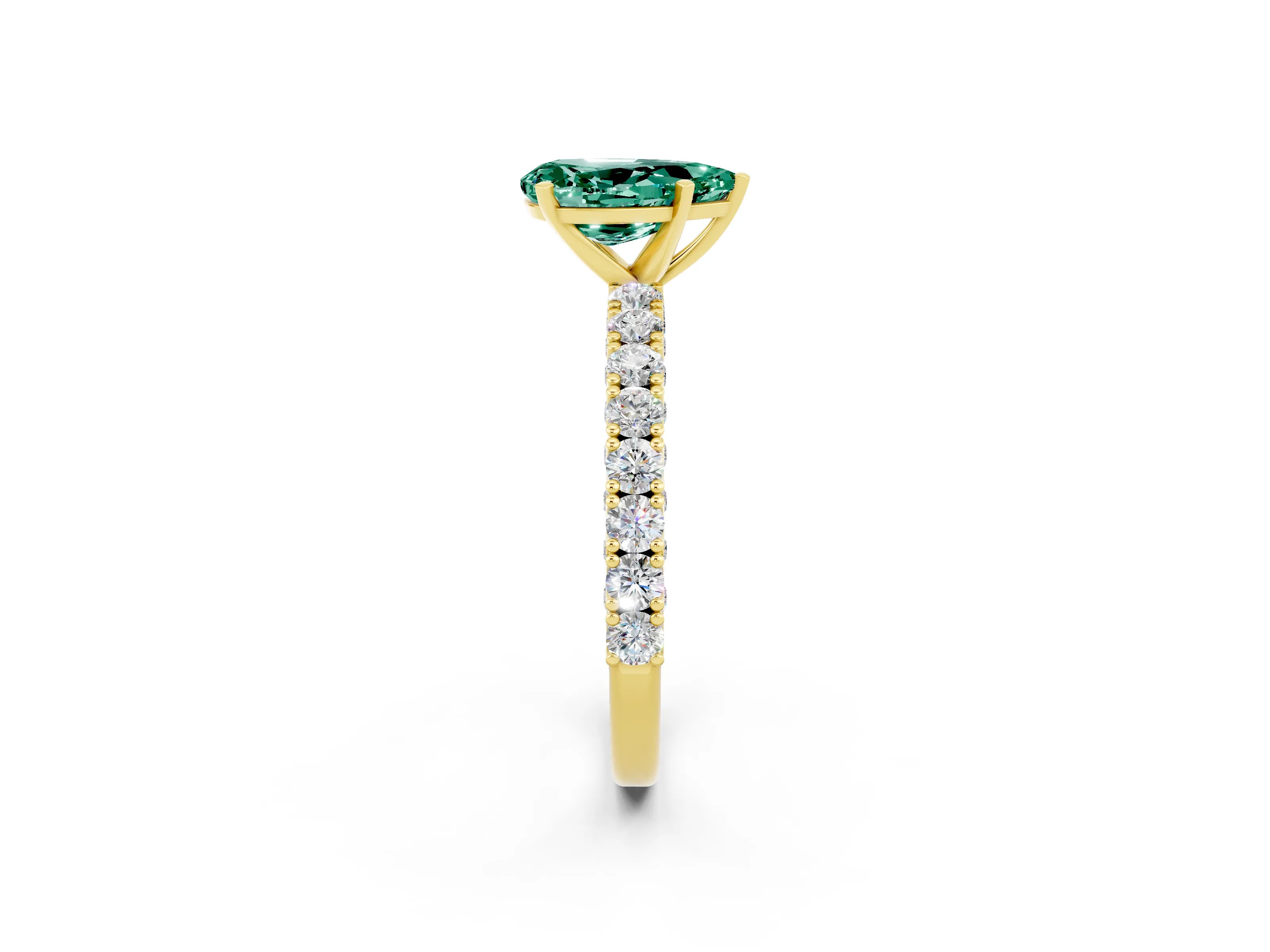 Yellow gold Pear Cut Diamond Pavé Band Solitaire Ring with Prong Setting_2