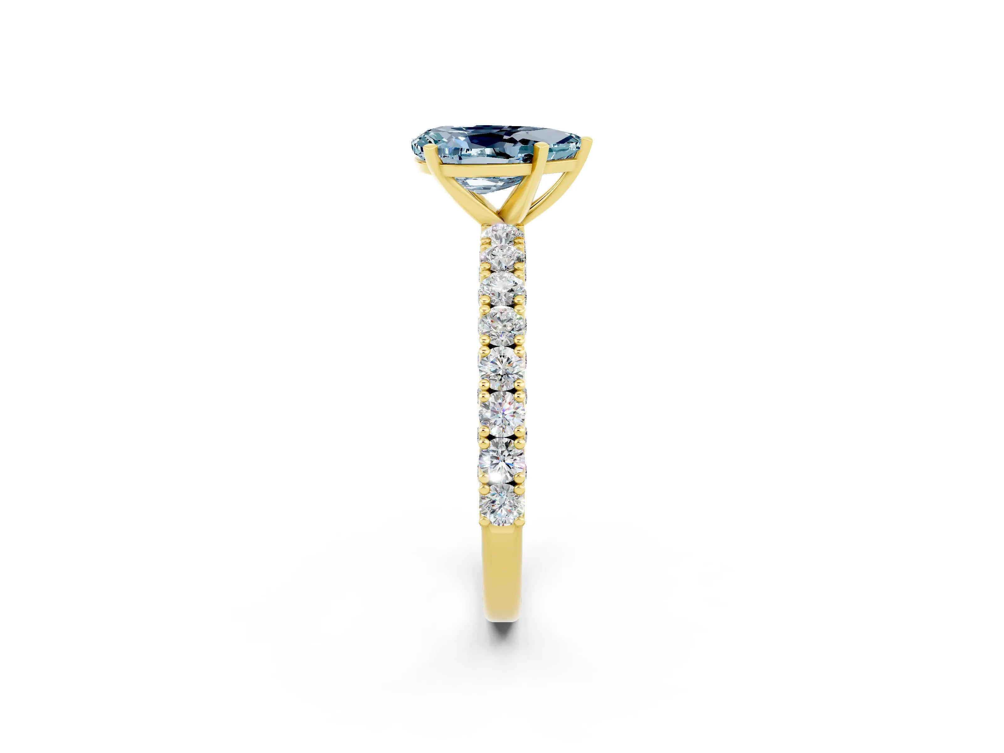 Yellow gold Pear Cut Diamond Pavé Band Solitaire Ring with Prong Setting_2