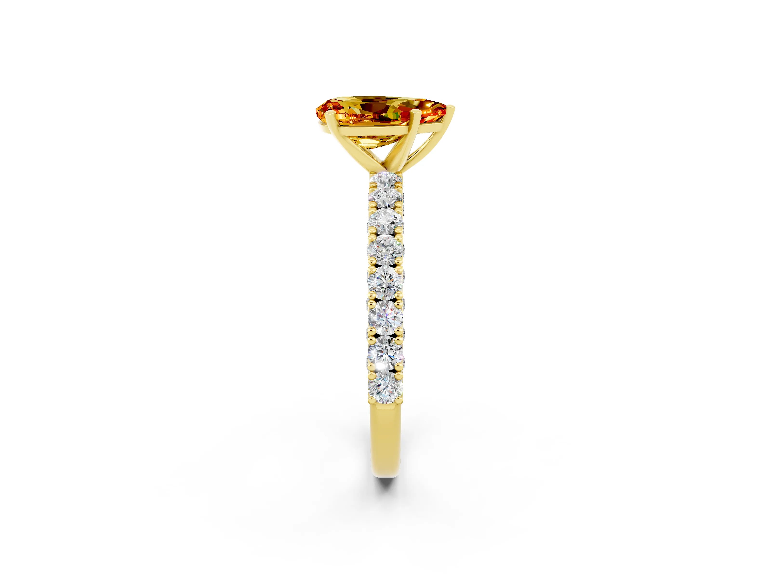 Yellow gold Pear Cut Diamond Pavé Band Solitaire Ring with Prong Setting_2
