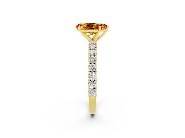 Yellow gold Pear Cut Diamond Pavé Band Solitaire Ring with Prong Setting