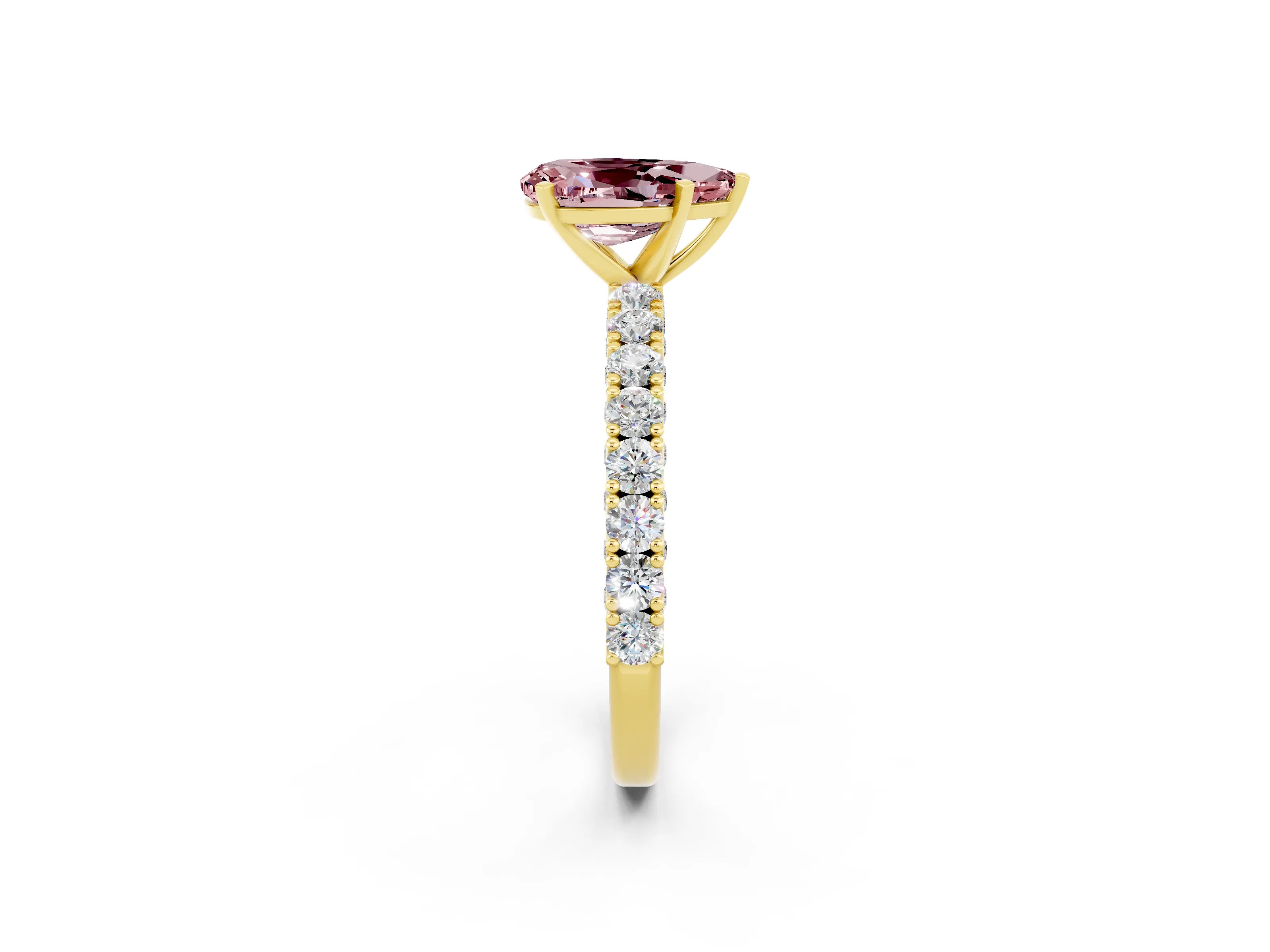 Yellow gold Pear Cut Diamond Pavé Band Solitaire Ring with Prong Setting_2