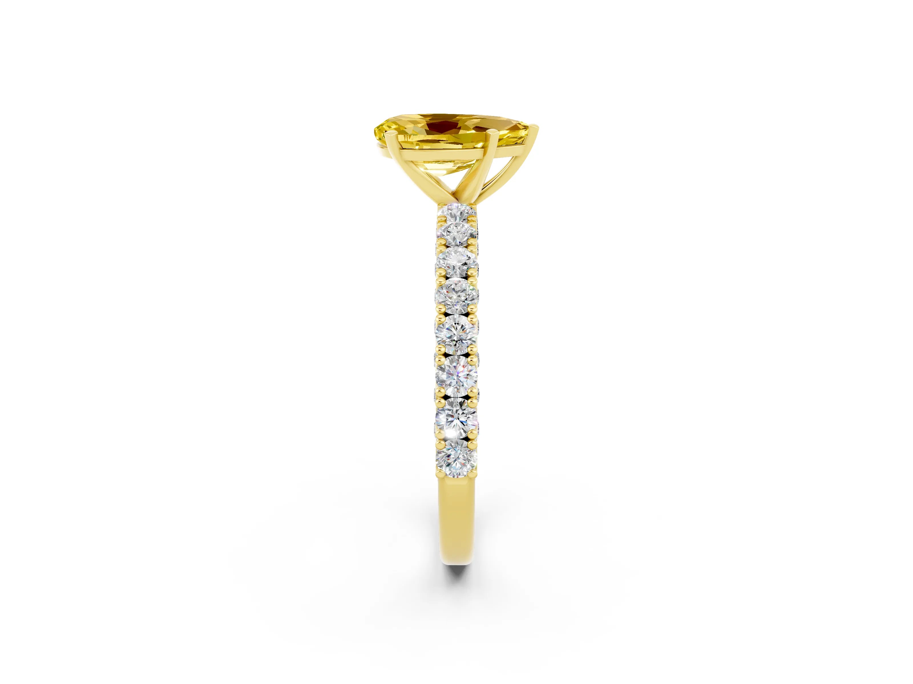 Yellow gold Pear Cut Diamond Pavé Band Solitaire Ring with Prong Setting_2