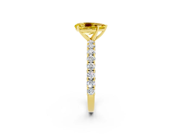 Yellow gold Pear Cut Diamond Pavé Band Solitaire Ring with Prong Setting