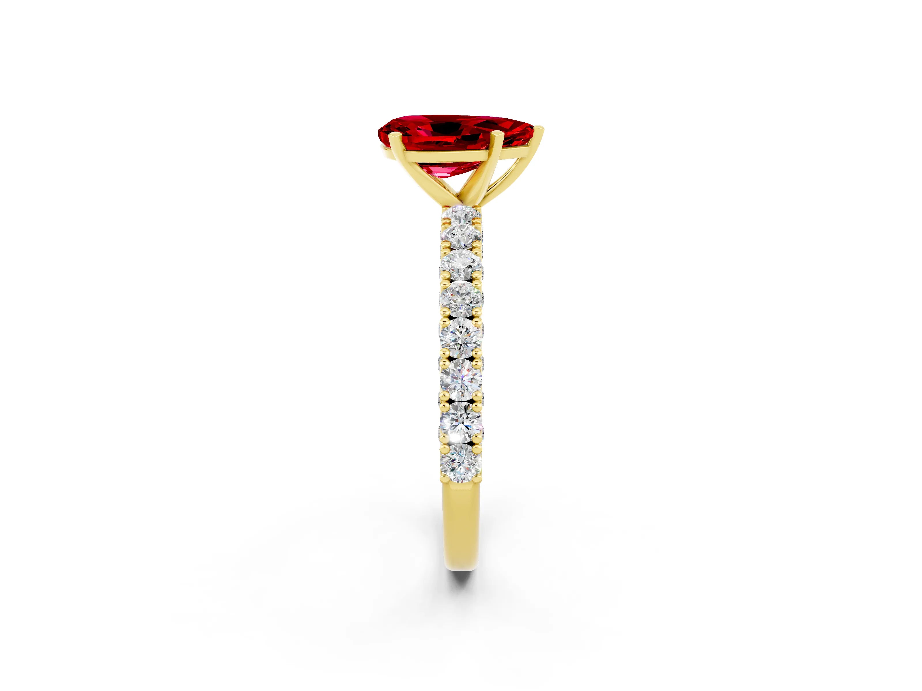 Yellow gold Pear Cut Diamond Pavé Band Solitaire Ring with Prong Setting_2