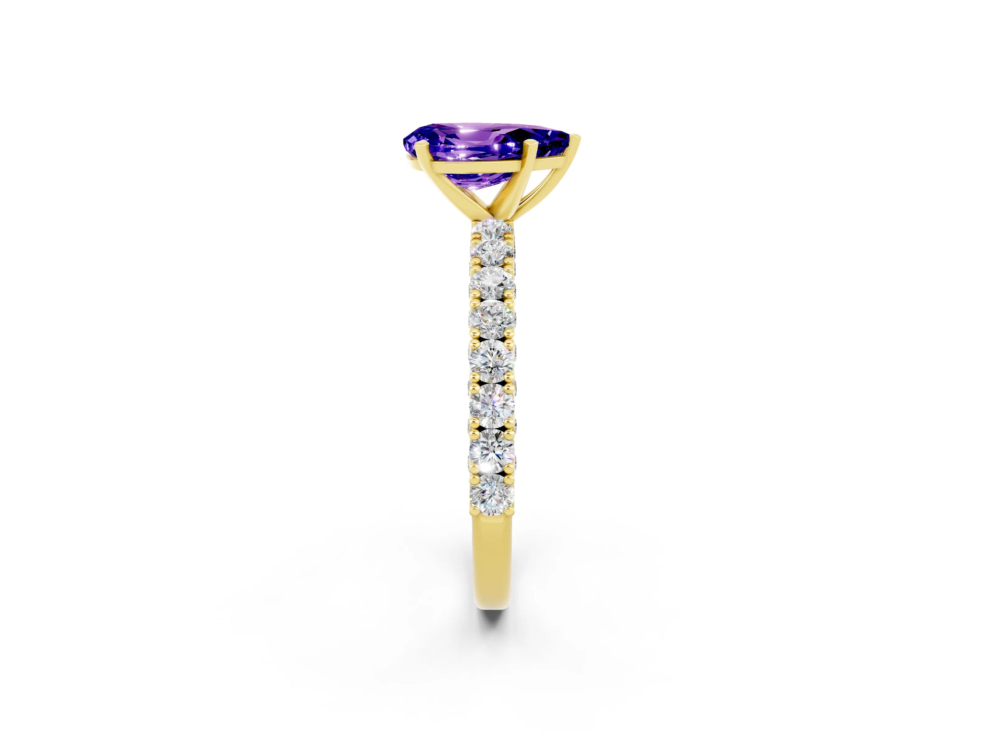 Yellow gold Pear Cut Diamond Pavé Band Solitaire Ring with Prong Setting_2