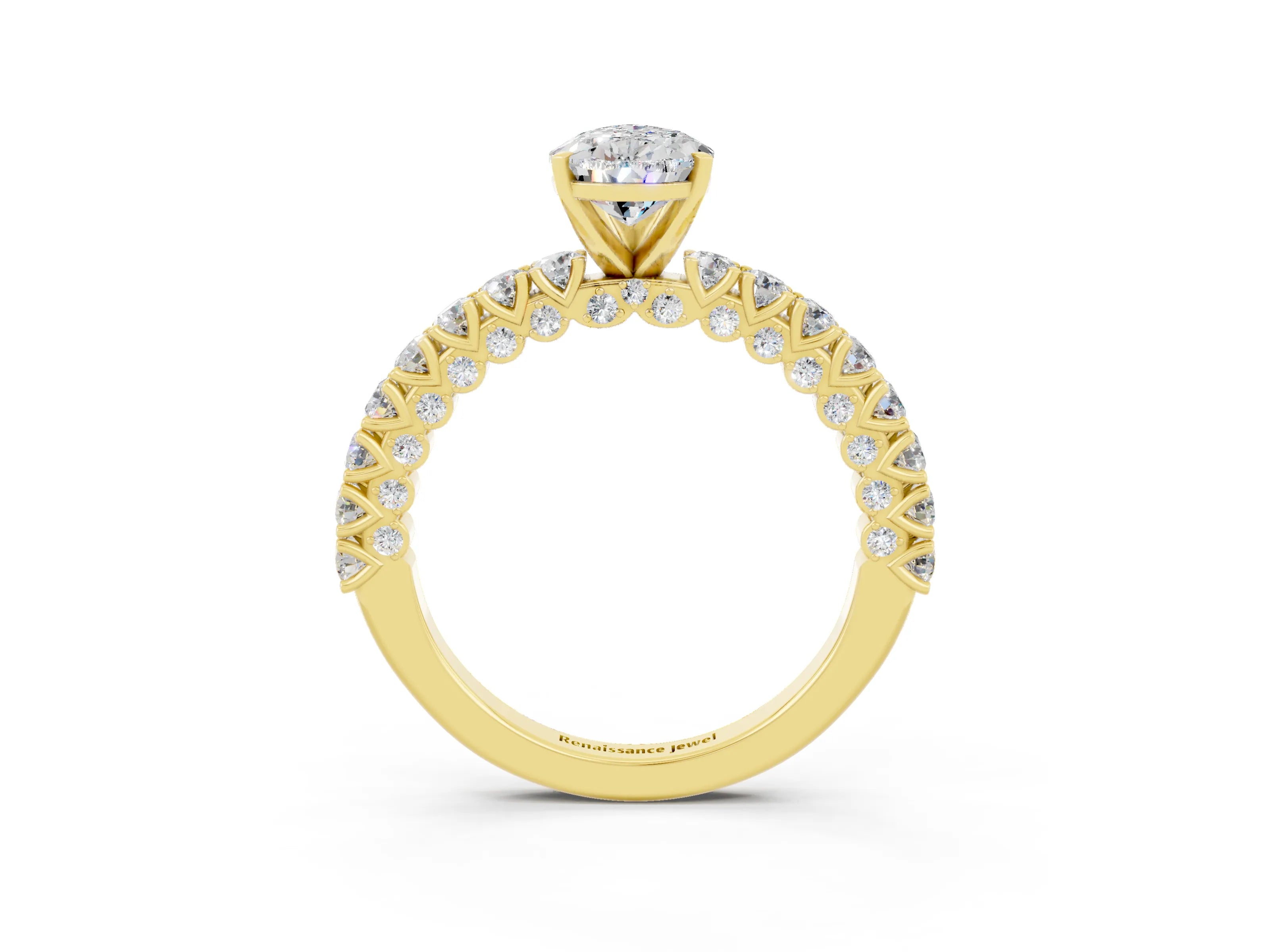 Yellow gold Pear Cut Diamond Pavé Band Solitaire Ring with Prong Setting_3