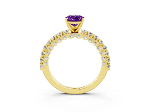 Yellow gold Pear Cut Diamond Pavé Band Solitaire Ring with Prong Setting_3