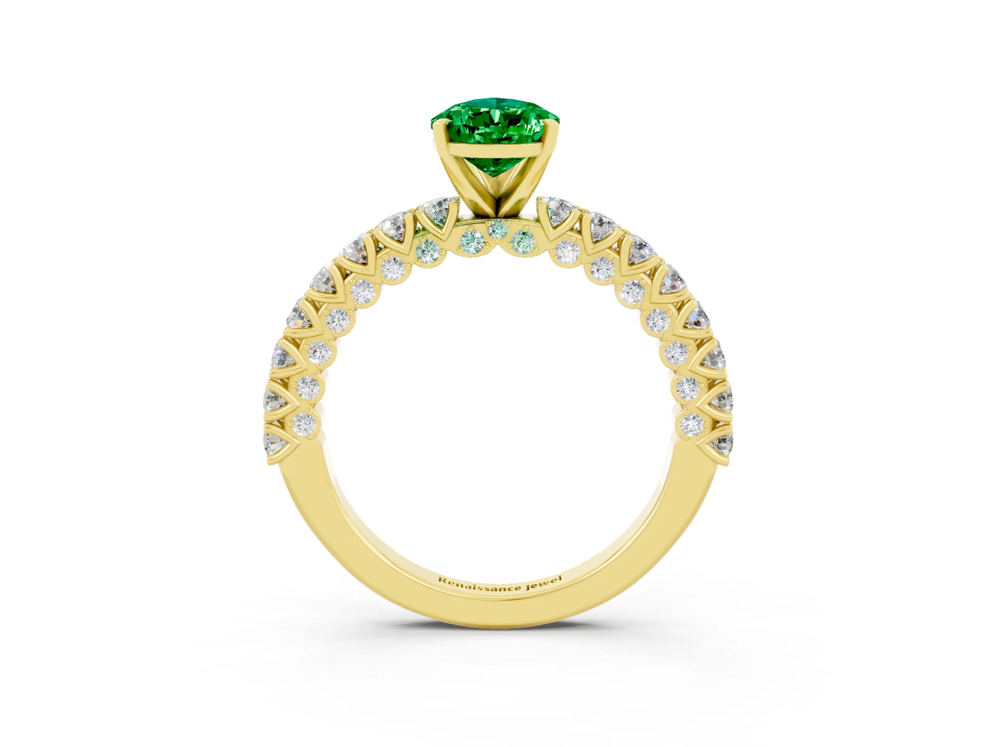 Yellow gold Pear Cut Diamond Pavé Band Solitaire Ring with Prong Setting_3