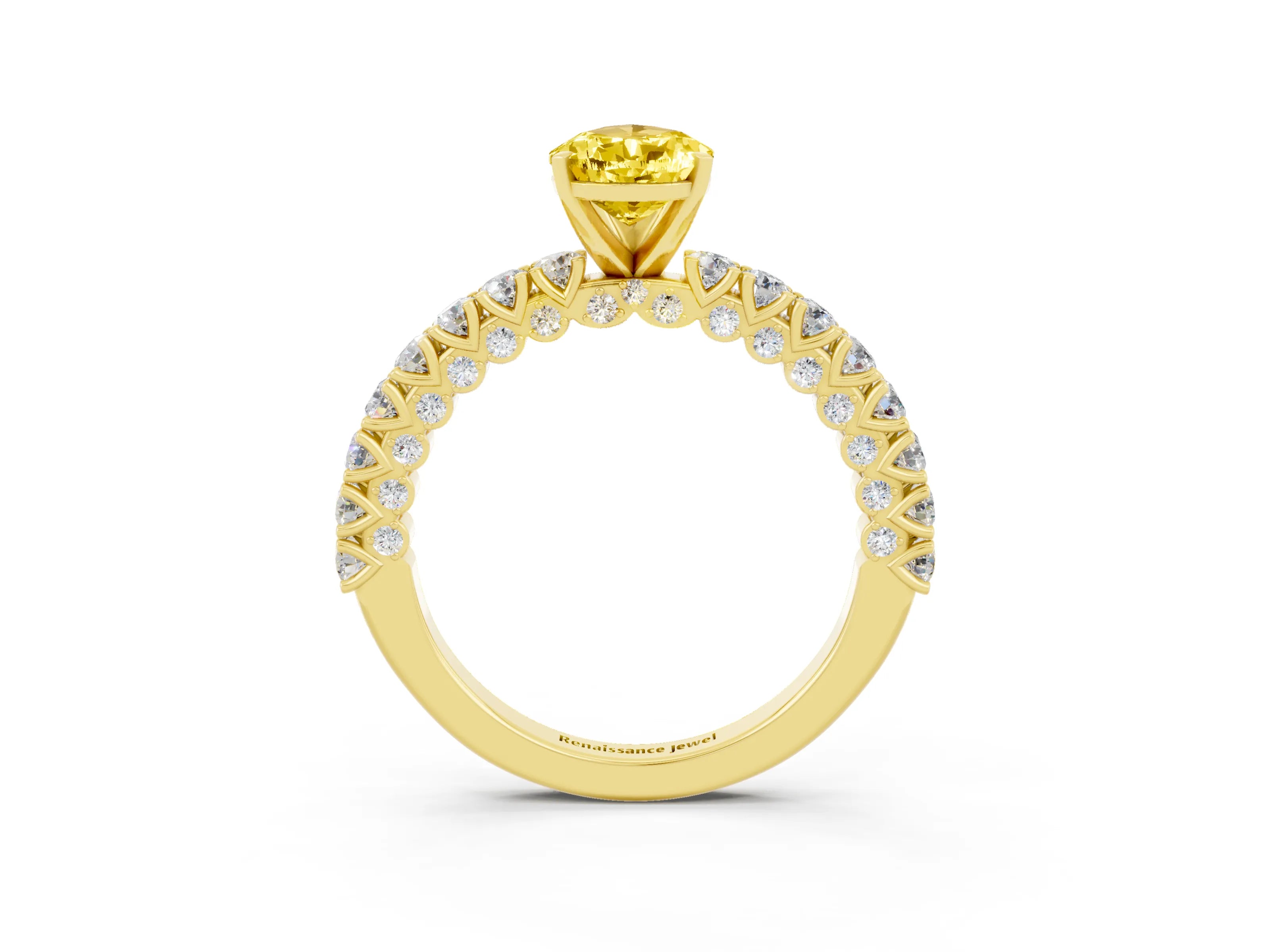 Yellow gold Pear Cut Diamond Pavé Band Solitaire Ring with Prong Setting_3
