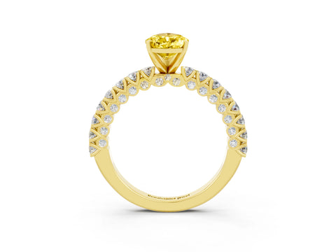 Yellow gold Pear Cut Diamond Pavé Band Solitaire Ring with Prong Setting_3