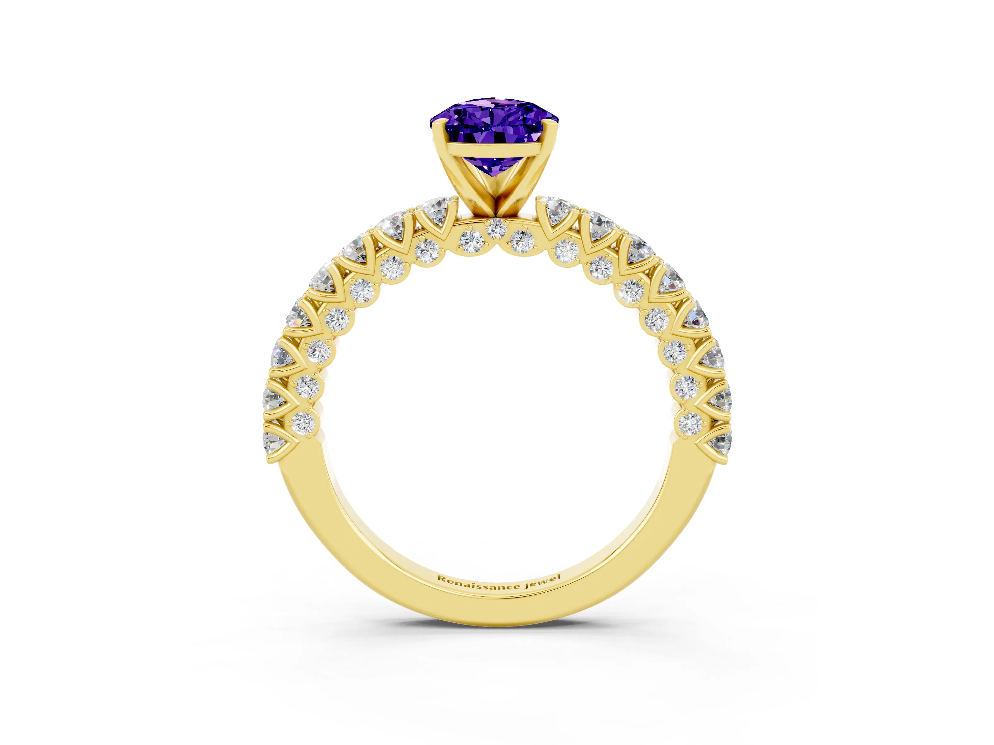 Yellow gold Pear Cut Diamond Pavé Band Solitaire Ring with Prong Setting_3