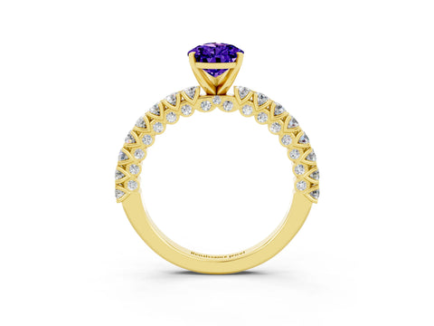 Yellow gold Pear Cut Diamond Pavé Band Solitaire Ring with Prong Setting_3