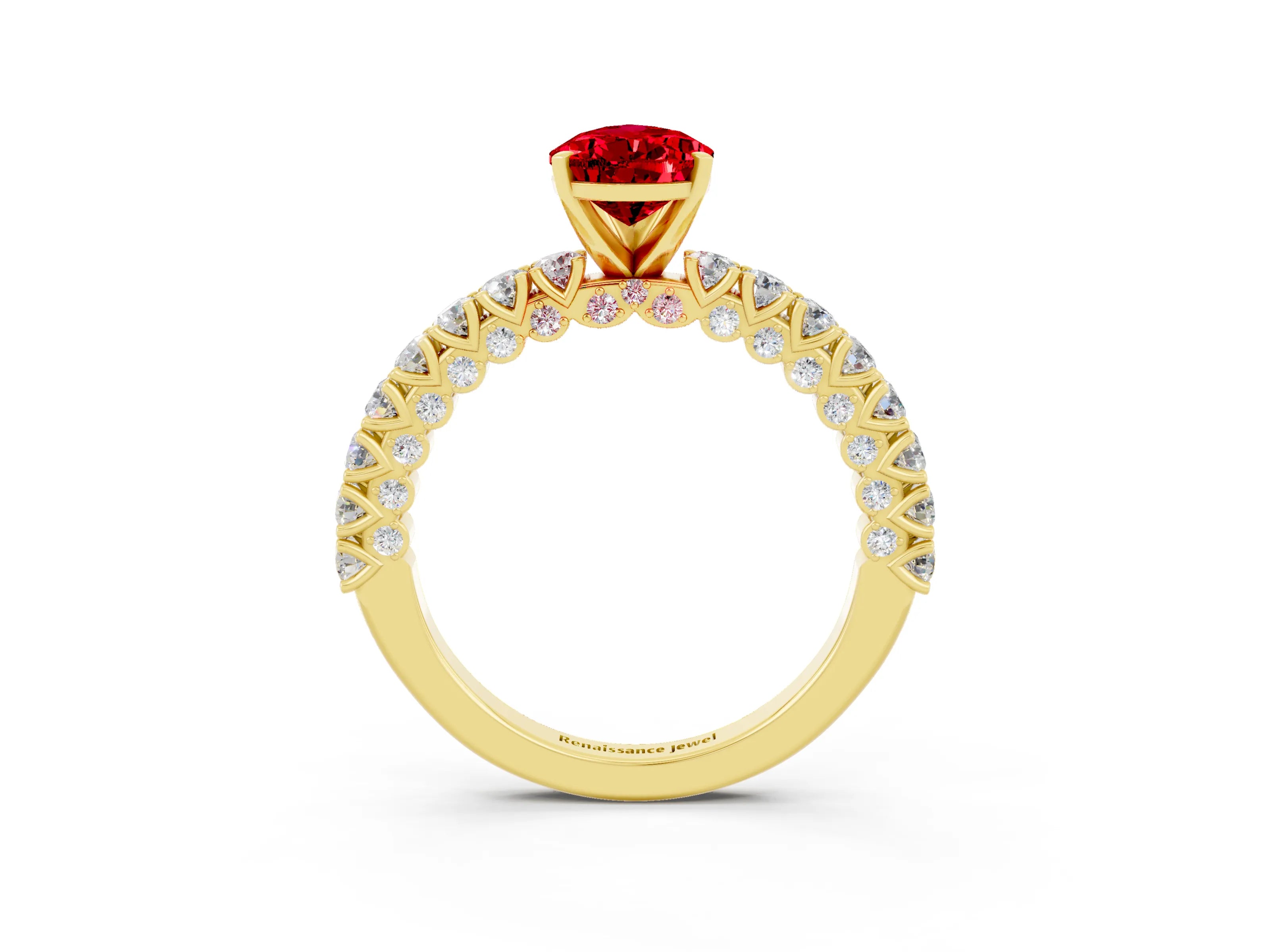Yellow gold Pear Cut Diamond Pavé Band Solitaire Ring with Prong Setting_3