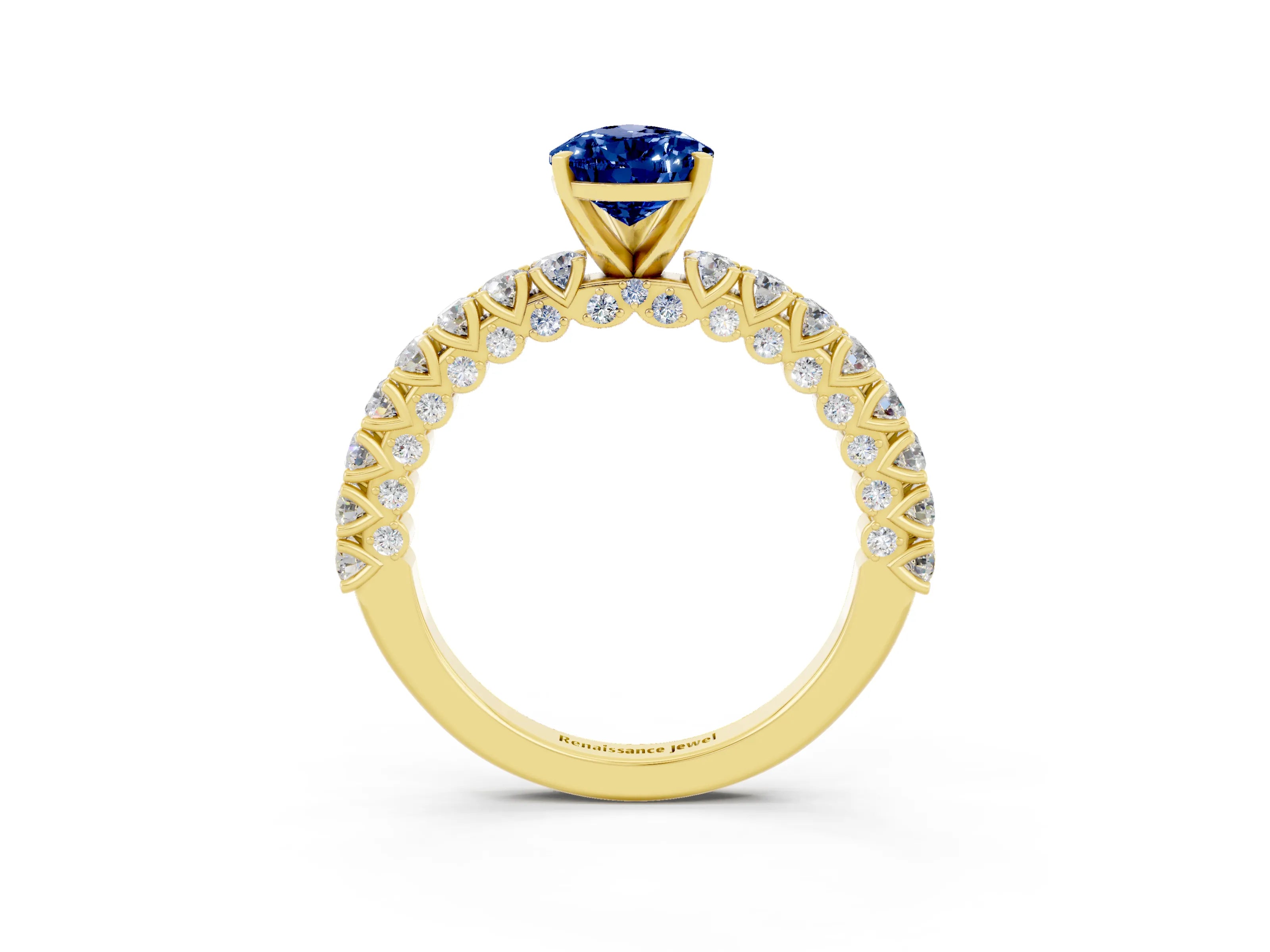 Yellow gold Pear Cut Diamond Pavé Band Solitaire Ring with Prong Setting_3