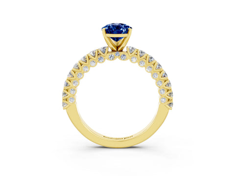 Yellow gold Pear Cut Diamond Pavé Band Solitaire Ring with Prong Setting_3