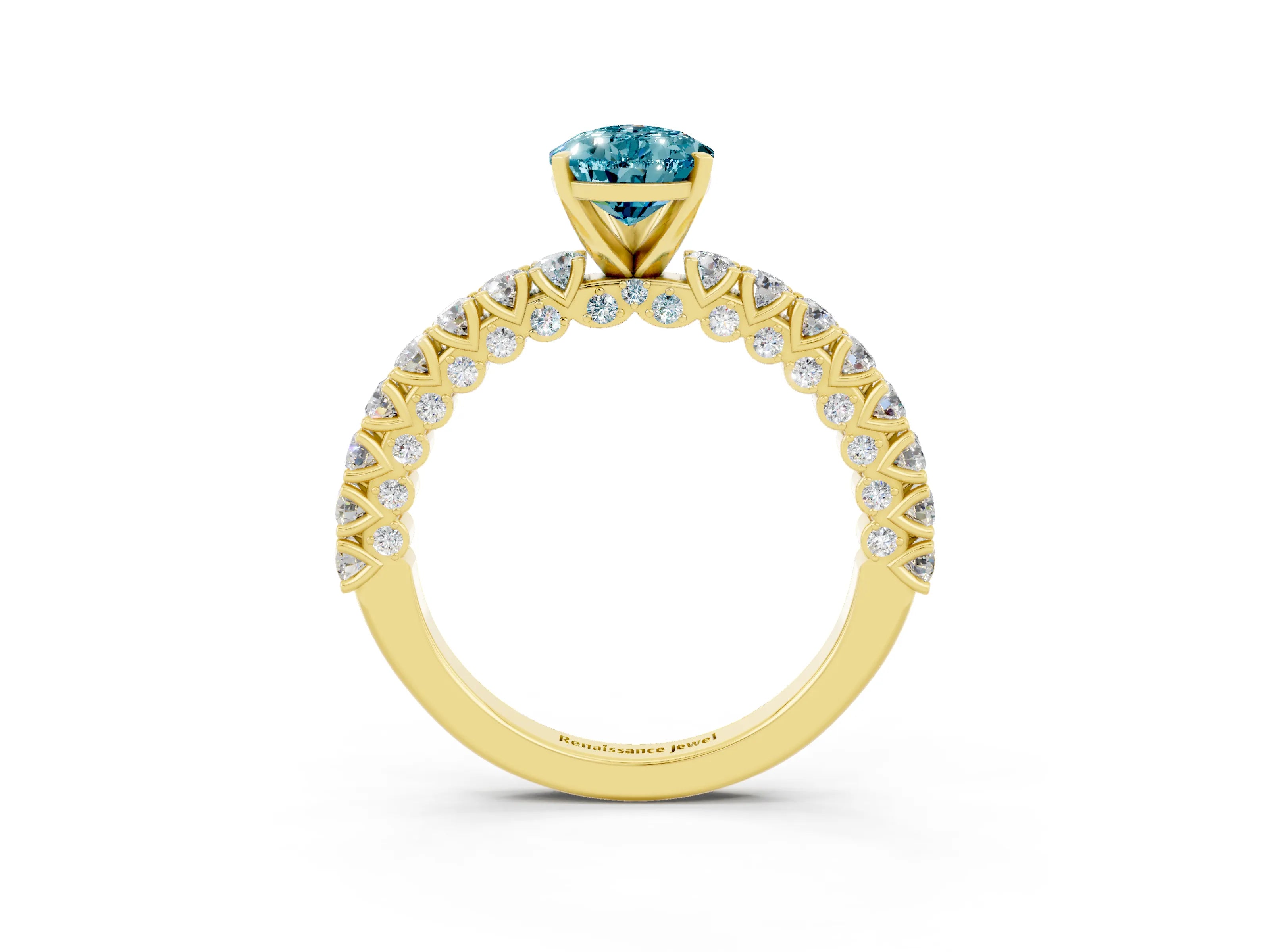 Yellow gold Pear Cut Diamond Pavé Band Solitaire Ring with Prong Setting_3
