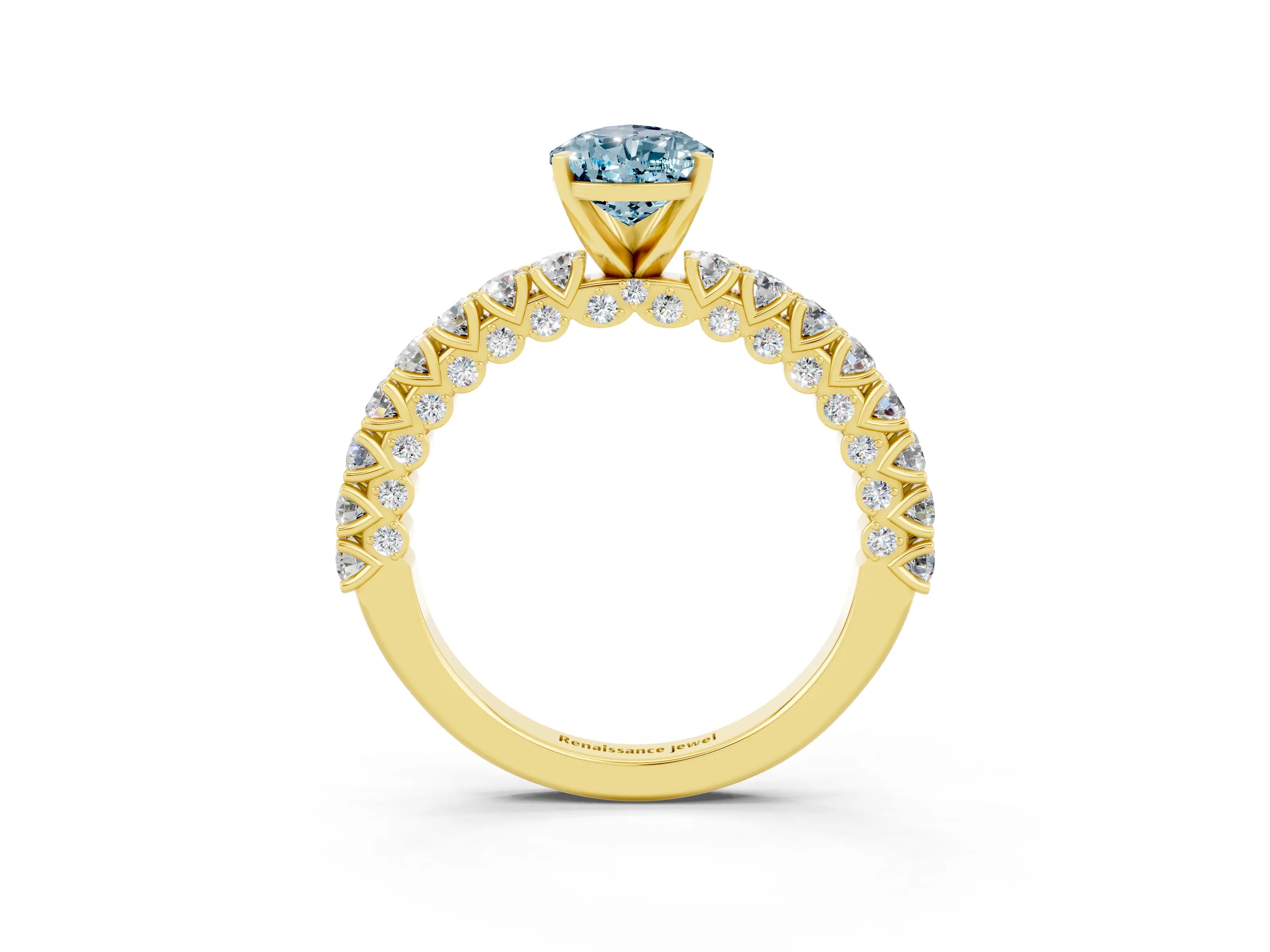 Yellow gold Pear Cut Diamond Pavé Band Solitaire Ring with Prong Setting_3