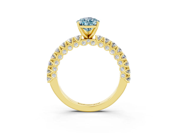 Yellow gold Pear Cut Diamond Pavé Band Solitaire Ring with Prong Setting