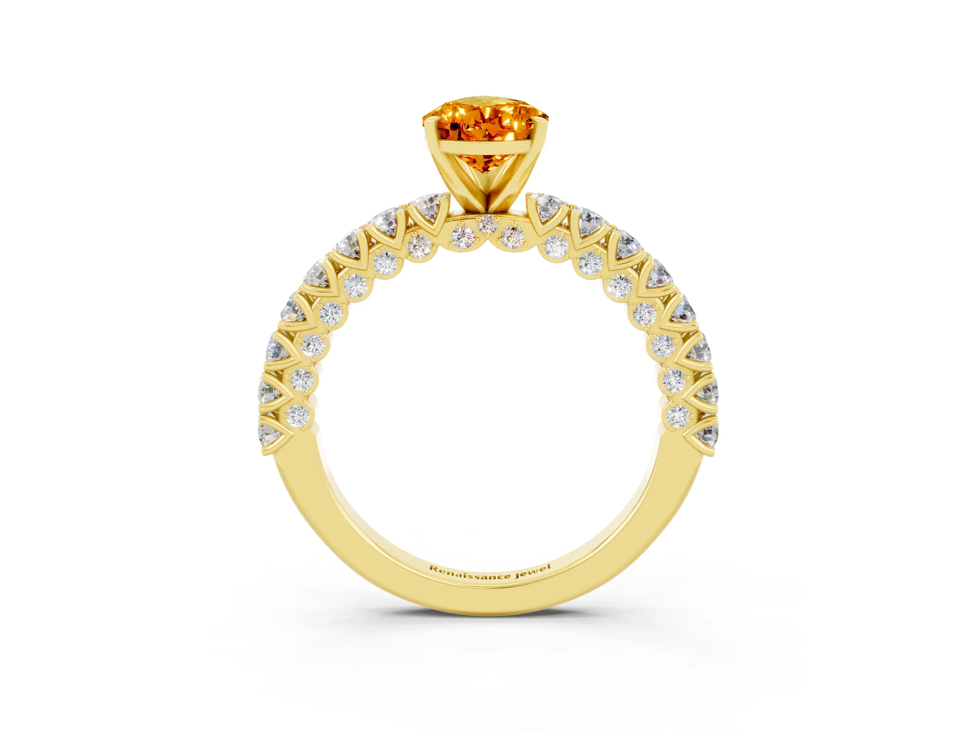 Yellow gold Pear Cut Diamond Pavé Band Solitaire Ring with Prong Setting_3