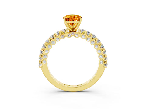 Yellow gold Pear Cut Diamond Pavé Band Solitaire Ring with Prong Setting_3