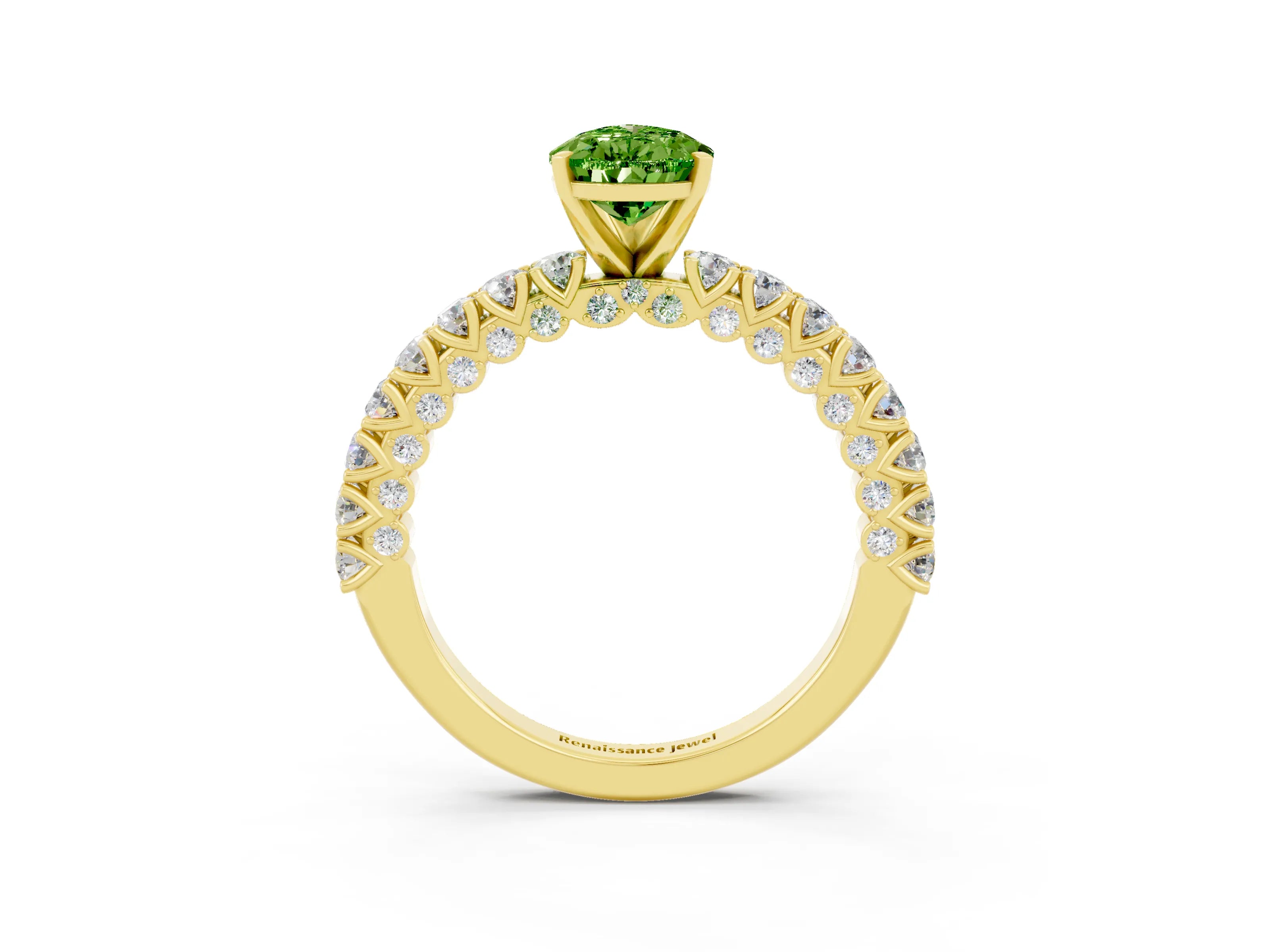Yellow gold Pear Cut Diamond Pavé Band Solitaire Ring with Prong Setting_3