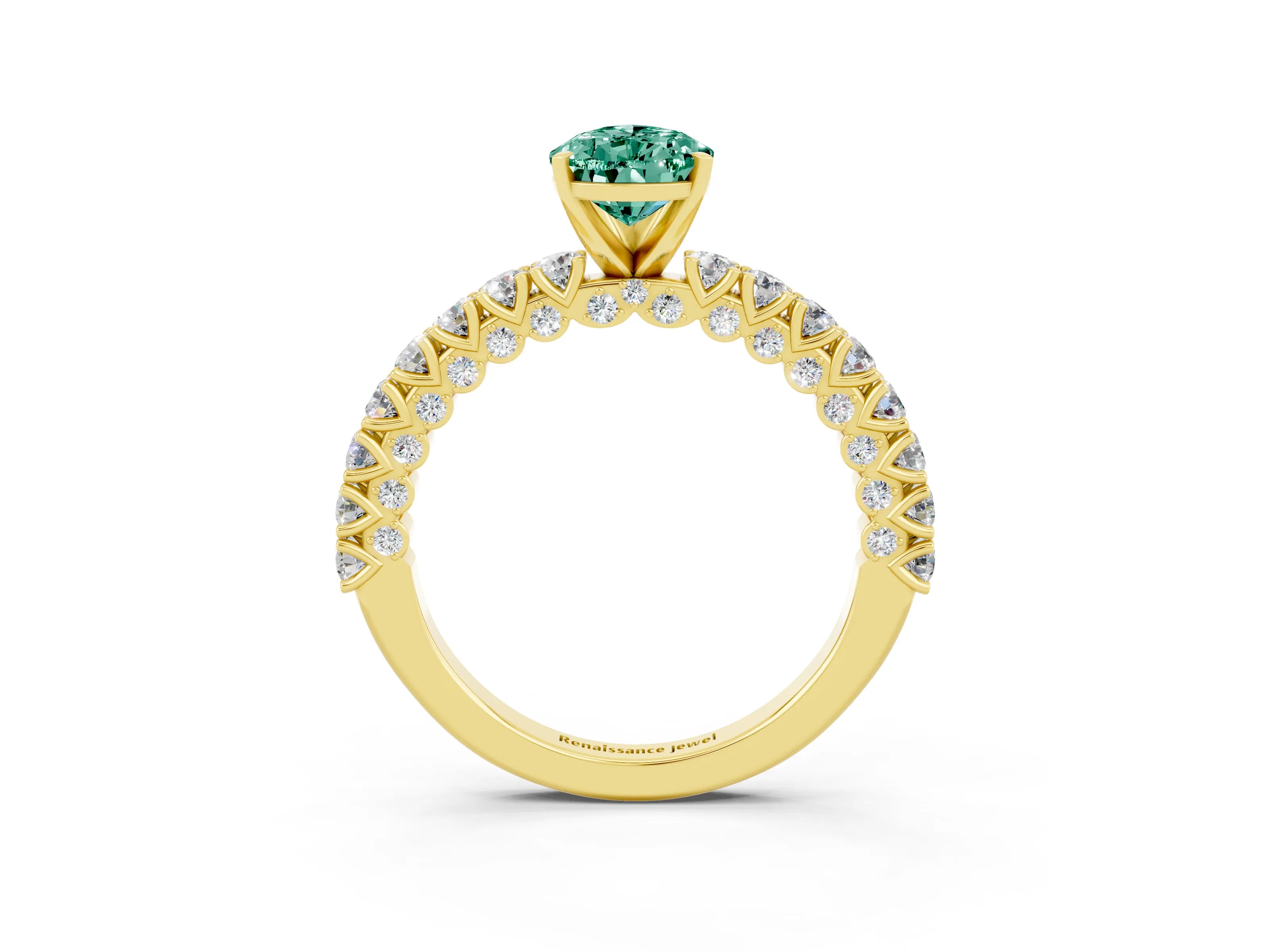 Yellow gold Pear Cut Diamond Pavé Band Solitaire Ring with Prong Setting_3