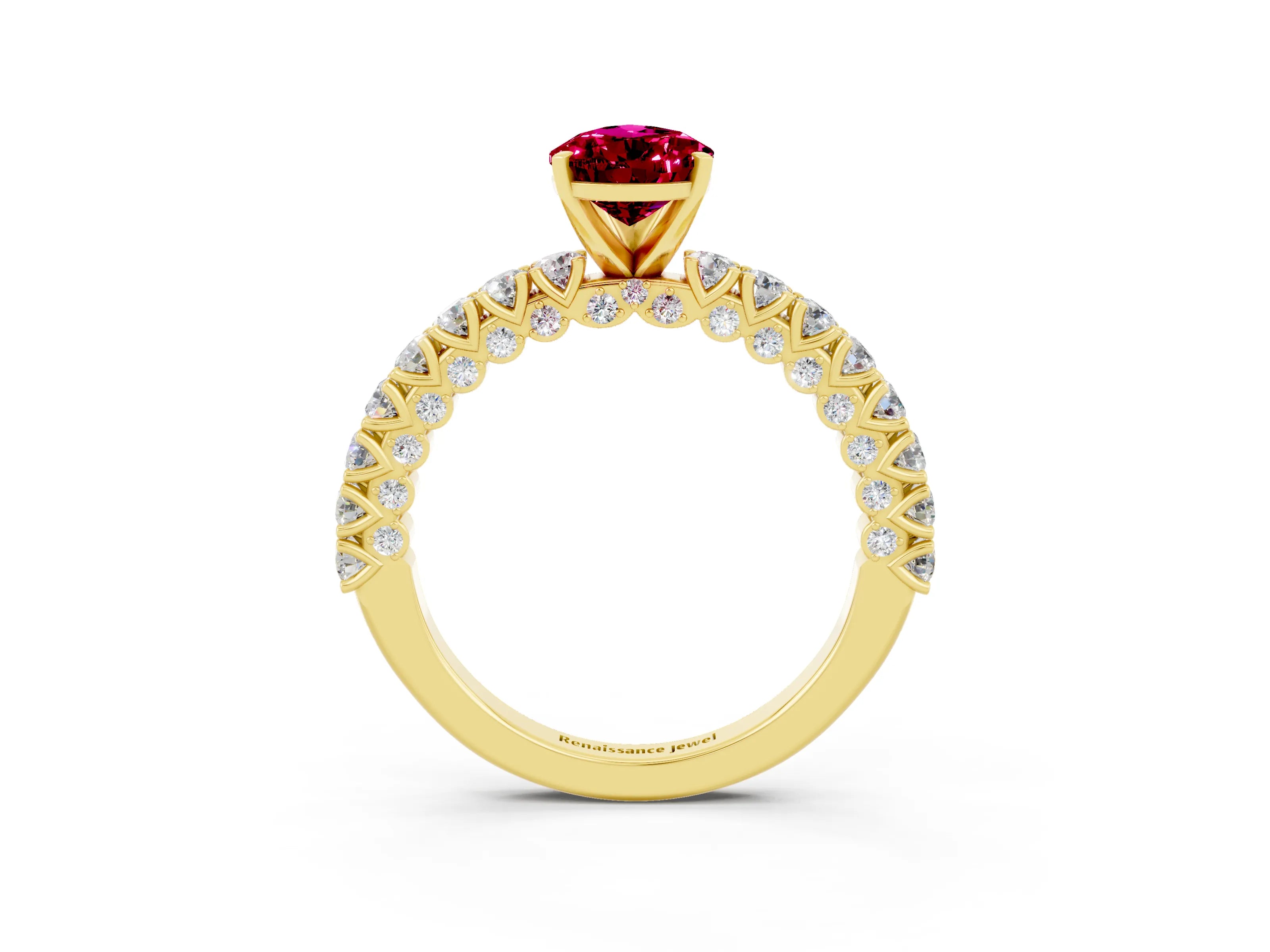 Yellow gold Pear Cut Diamond Pavé Band Solitaire Ring with Prong Setting_3