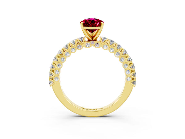 Yellow gold Pear Cut Diamond Pavé Band Solitaire Ring with Prong Setting