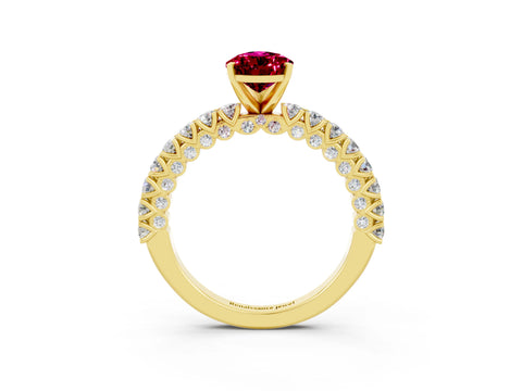 Yellow gold Pear Cut Diamond Pavé Band Solitaire Ring with Prong Setting_3