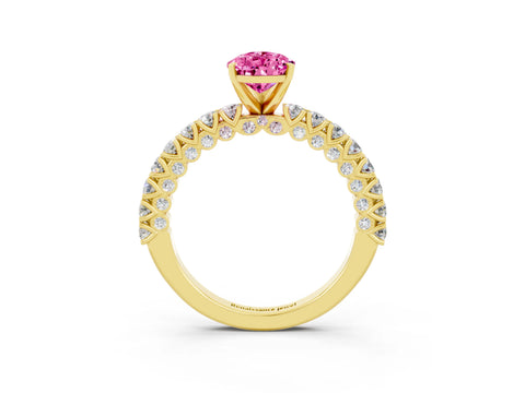 Yellow gold Pear Cut Diamond Pavé Band Solitaire Ring with Prong Setting_3