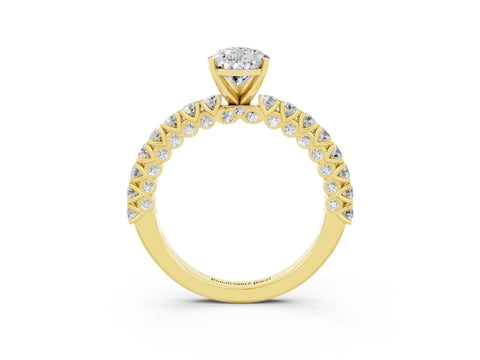 Yellow gold Pear Cut Diamond Pavé Band Solitaire Ring with Prong Setting_3
