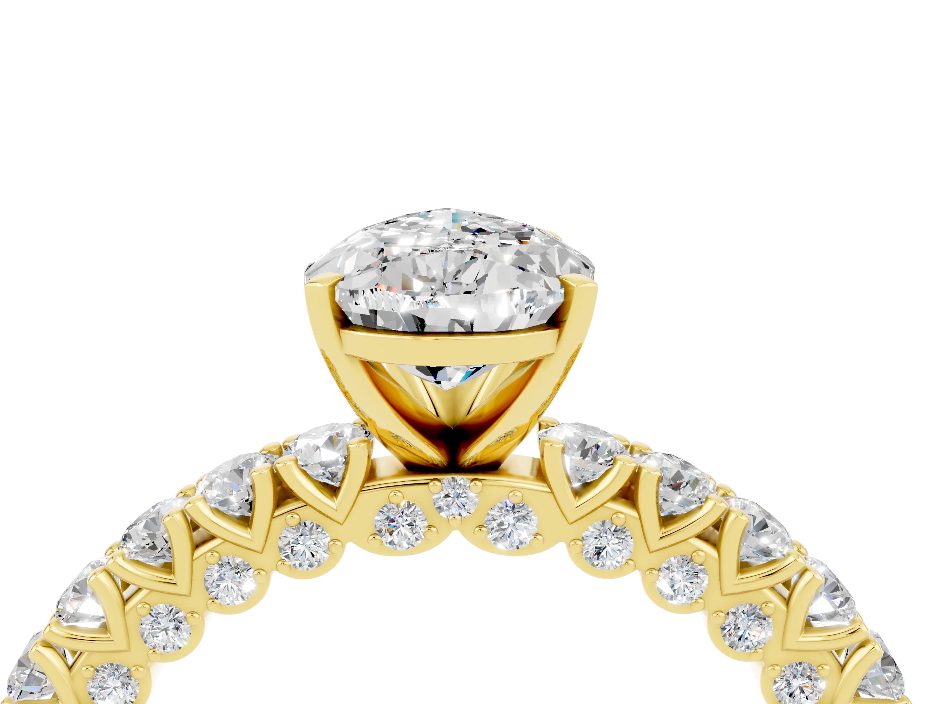 Yellow gold Pear Cut Diamond Pavé Band Solitaire Ring with Prong Setting_4