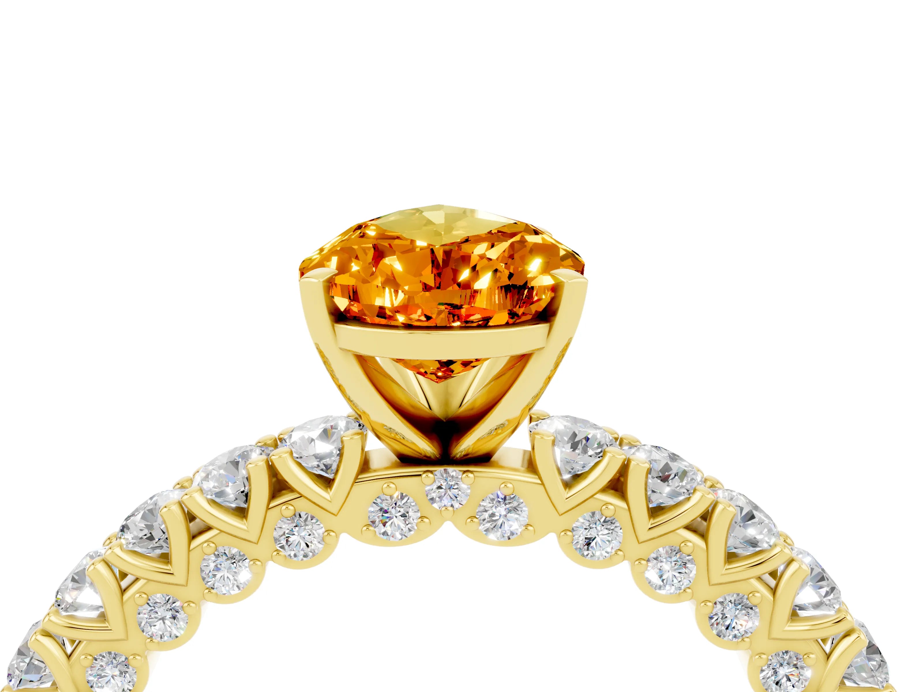 Yellow gold Pear Cut Diamond Pavé Band Solitaire Ring with Prong Setting_4