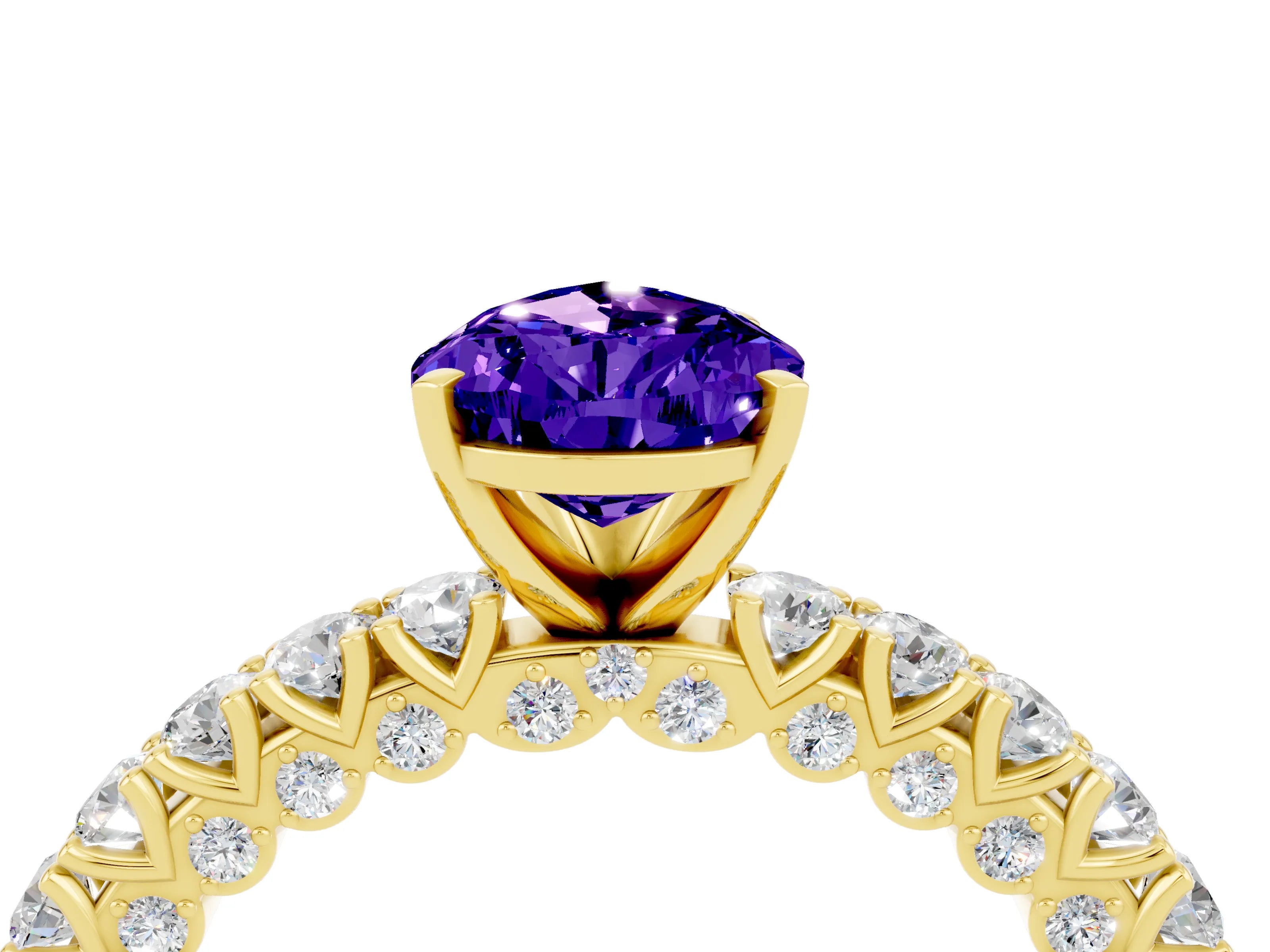 Yellow gold Pear Cut Diamond Pavé Band Solitaire Ring with Prong Setting_4