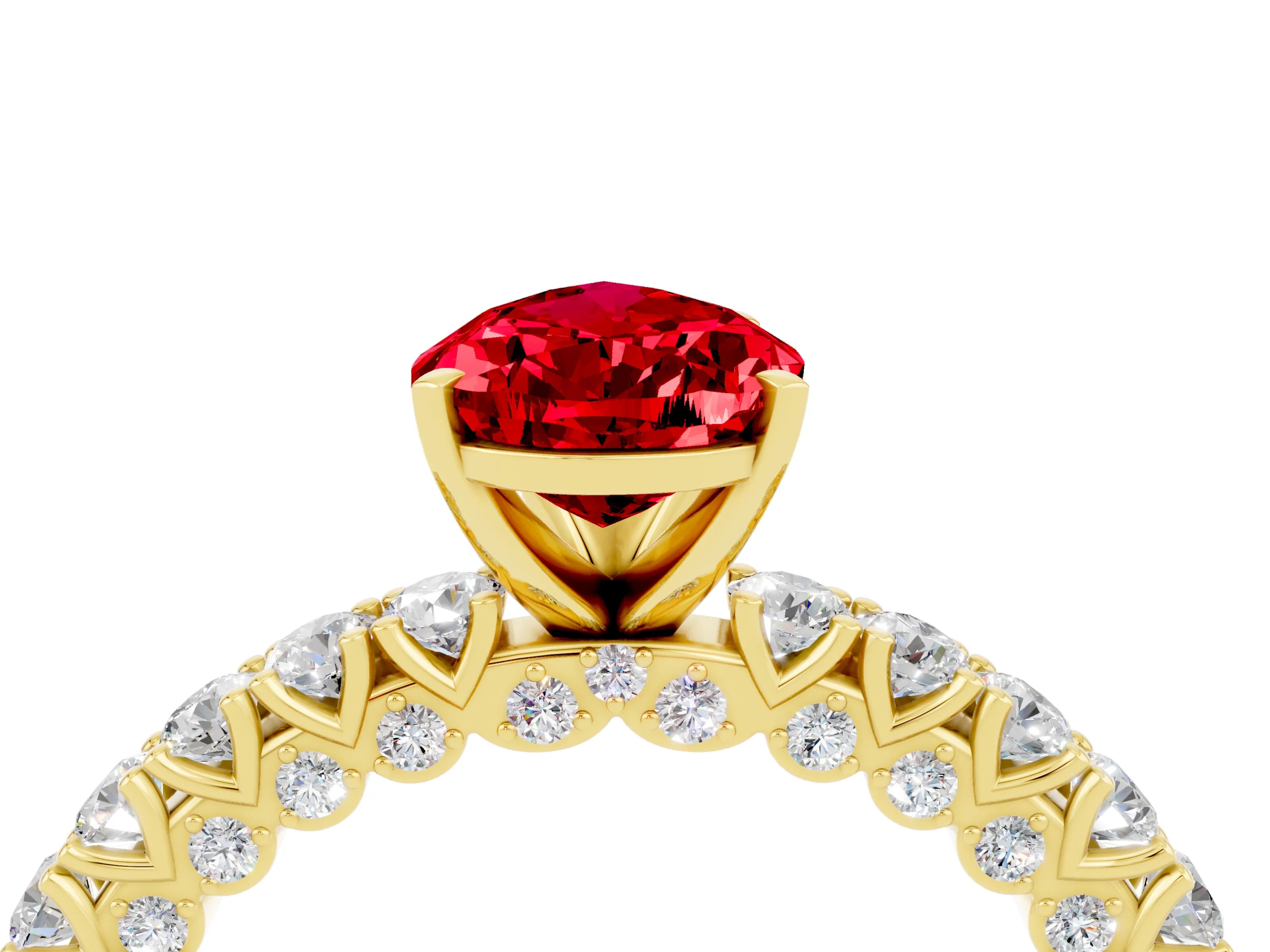 Yellow gold Pear Cut Diamond Pavé Band Solitaire Ring with Prong Setting_4