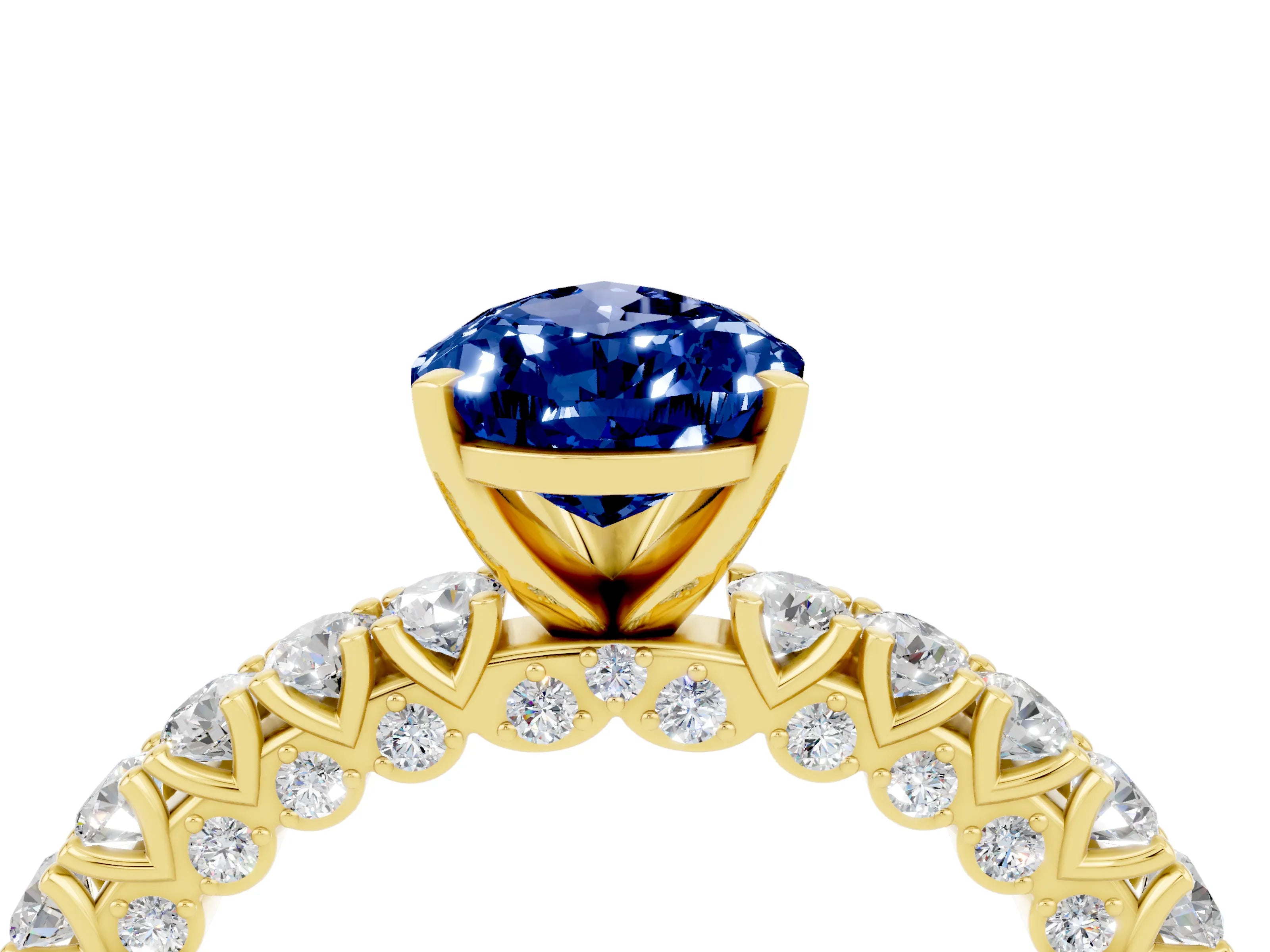 Yellow gold Pear Cut Diamond Pavé Band Solitaire Ring with Prong Setting_4