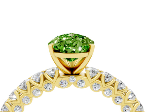 Yellow gold Pear Cut Diamond Pavé Band Solitaire Ring with Prong Setting_4
