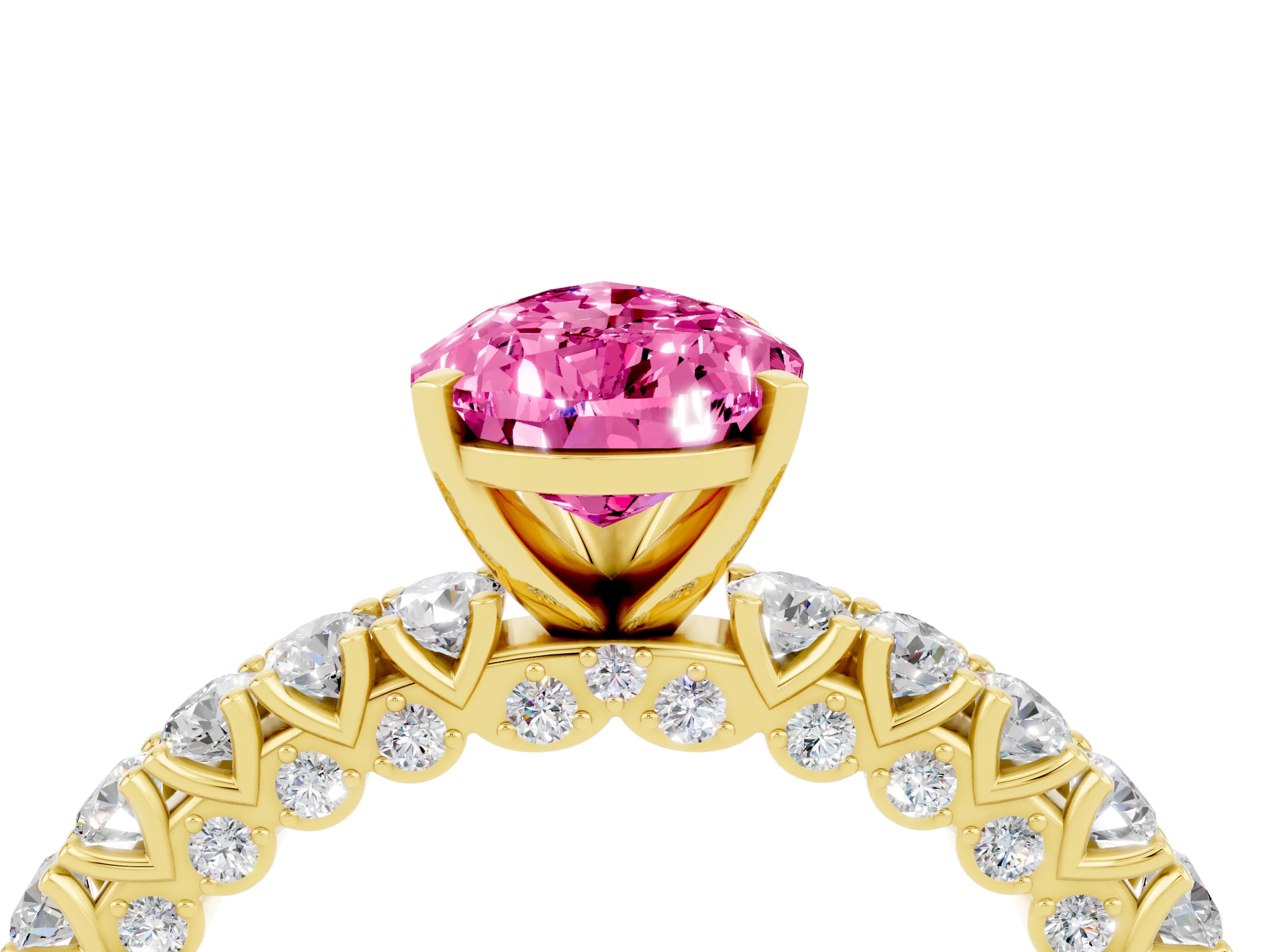 Yellow gold Pear Cut Diamond Pavé Band Solitaire Ring with Prong Setting_4