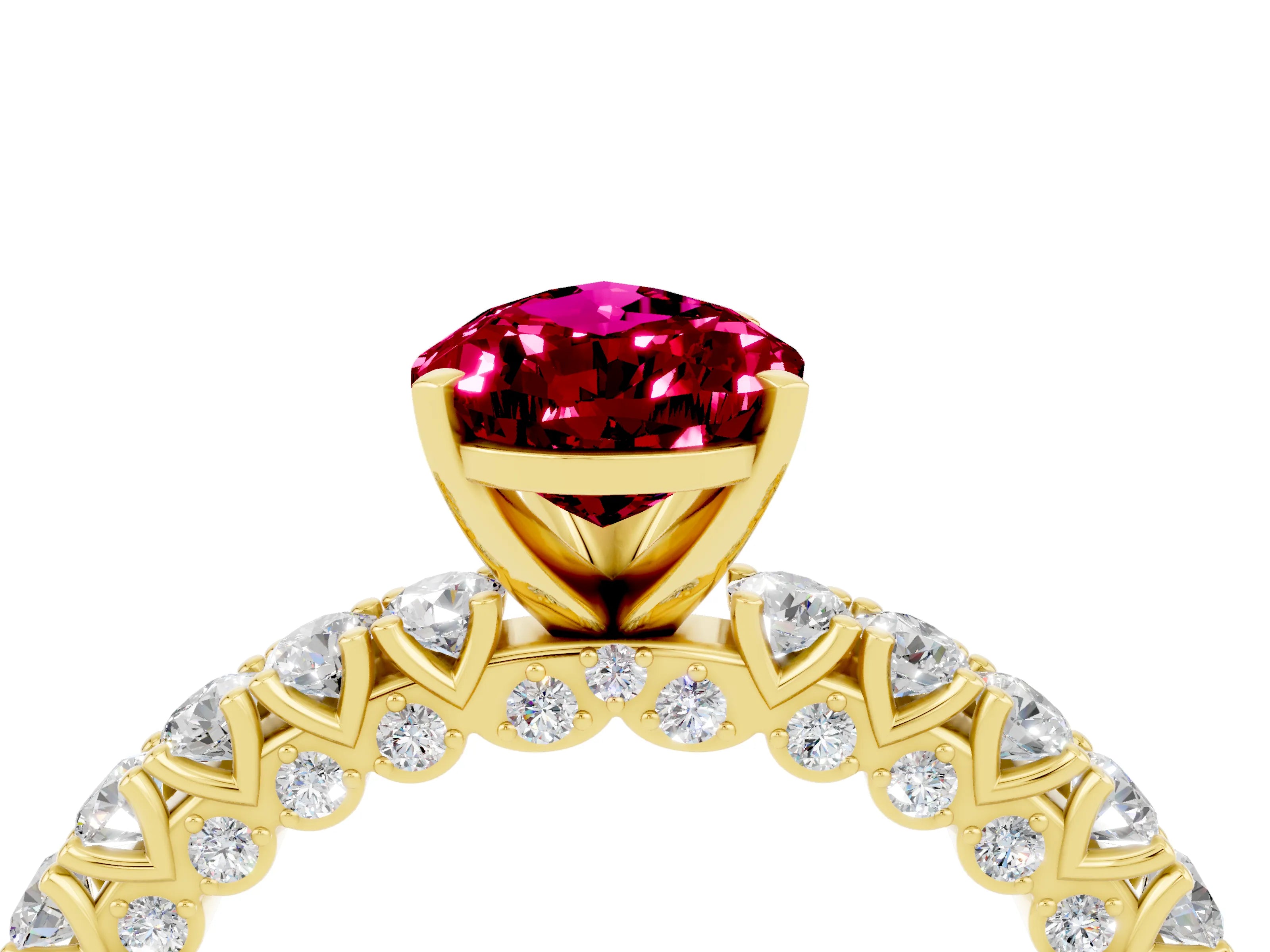 Yellow gold Pear Cut Diamond Pavé Band Solitaire Ring with Prong Setting_4