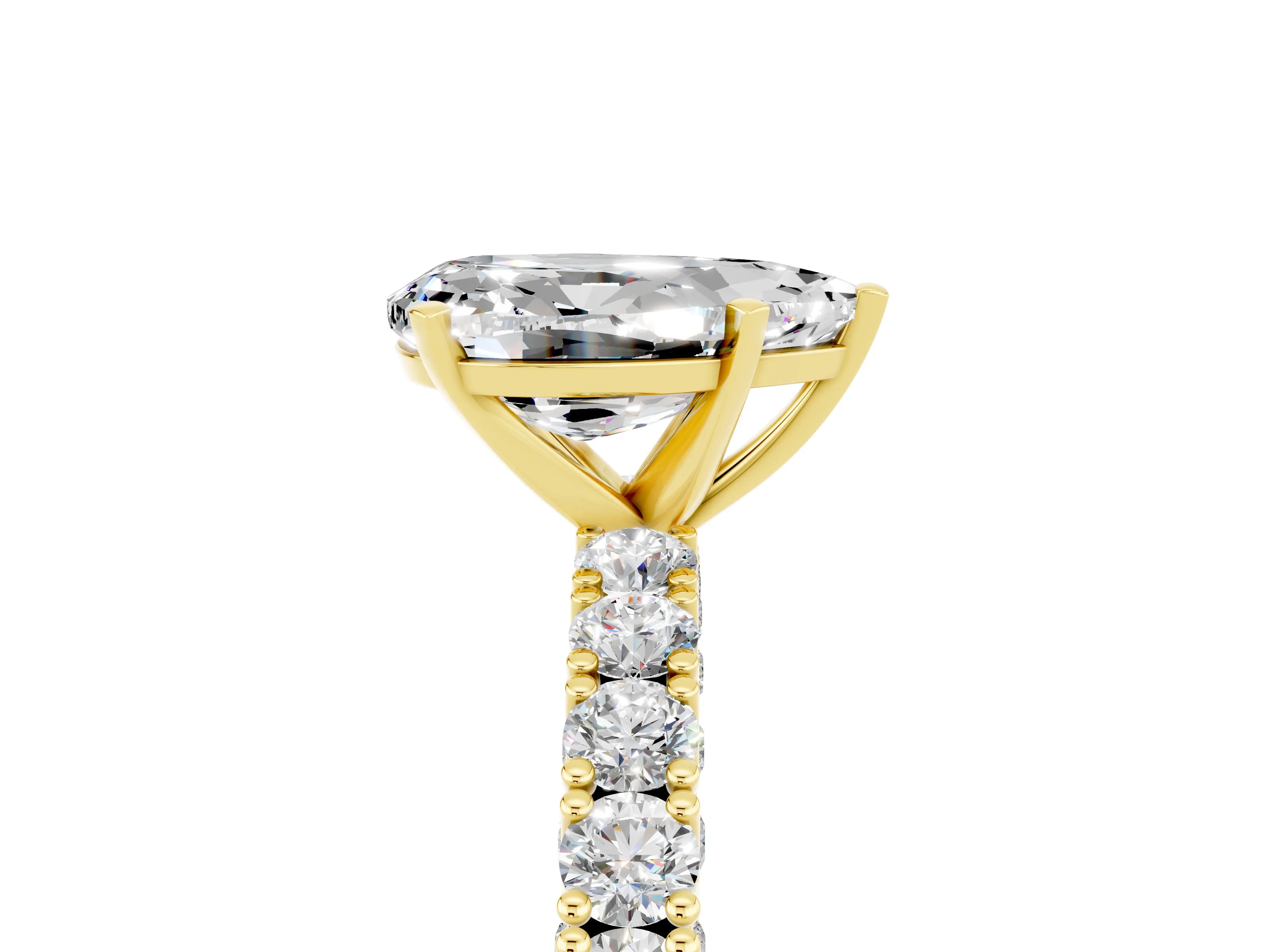 Yellow gold Pear Cut Diamond Pavé Band Solitaire Ring with Prong Setting_5