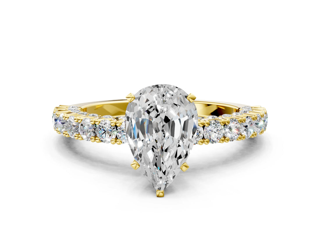 Yellow gold Pear Cut Diamond Pavé Band Solitaire Ring with Prong Setting_51