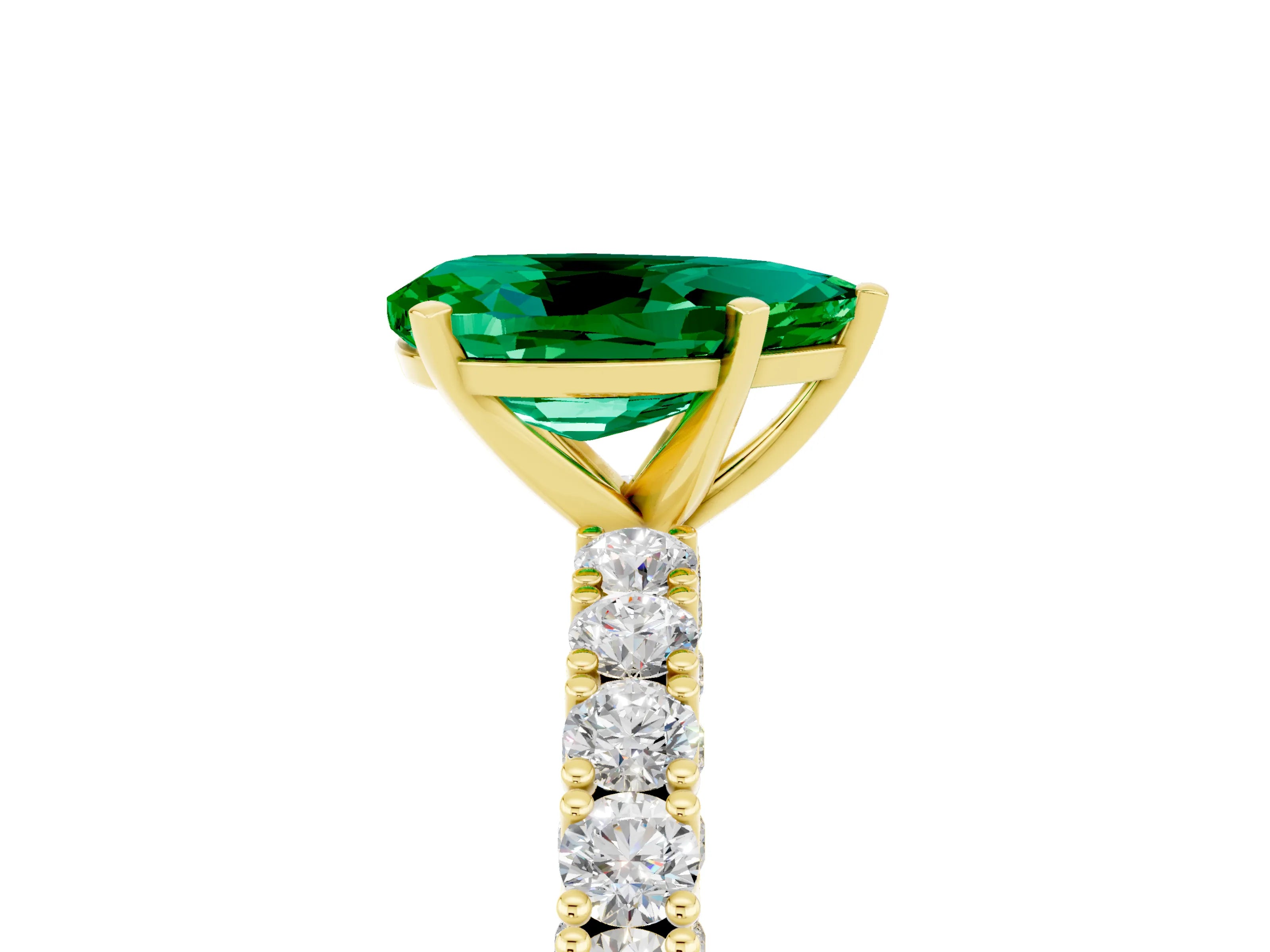 Yellow gold Pear Cut Diamond Pavé Band Solitaire Ring with Prong Setting_5