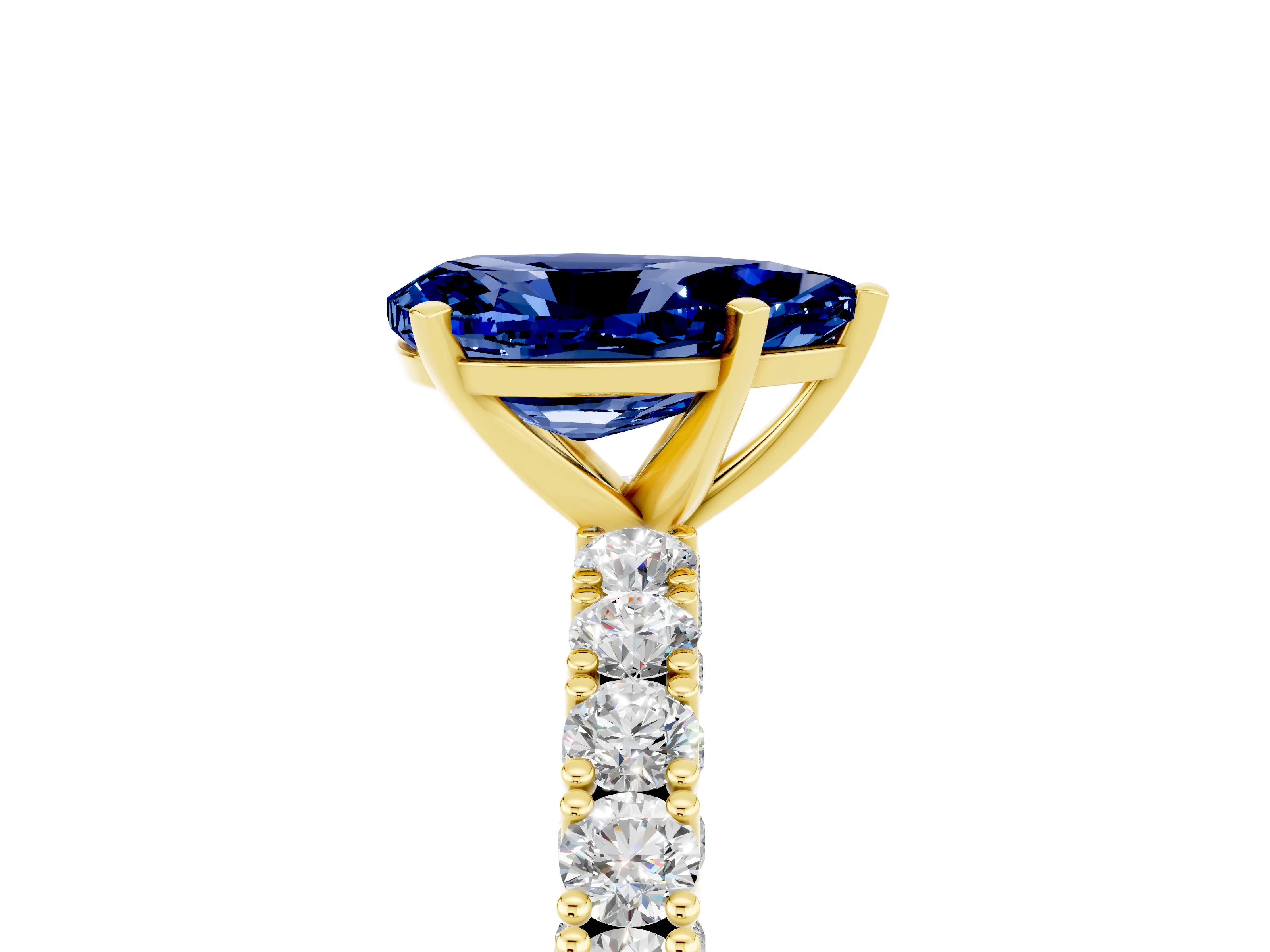 Yellow gold Pear Cut Diamond Pavé Band Solitaire Ring with Prong Setting_5