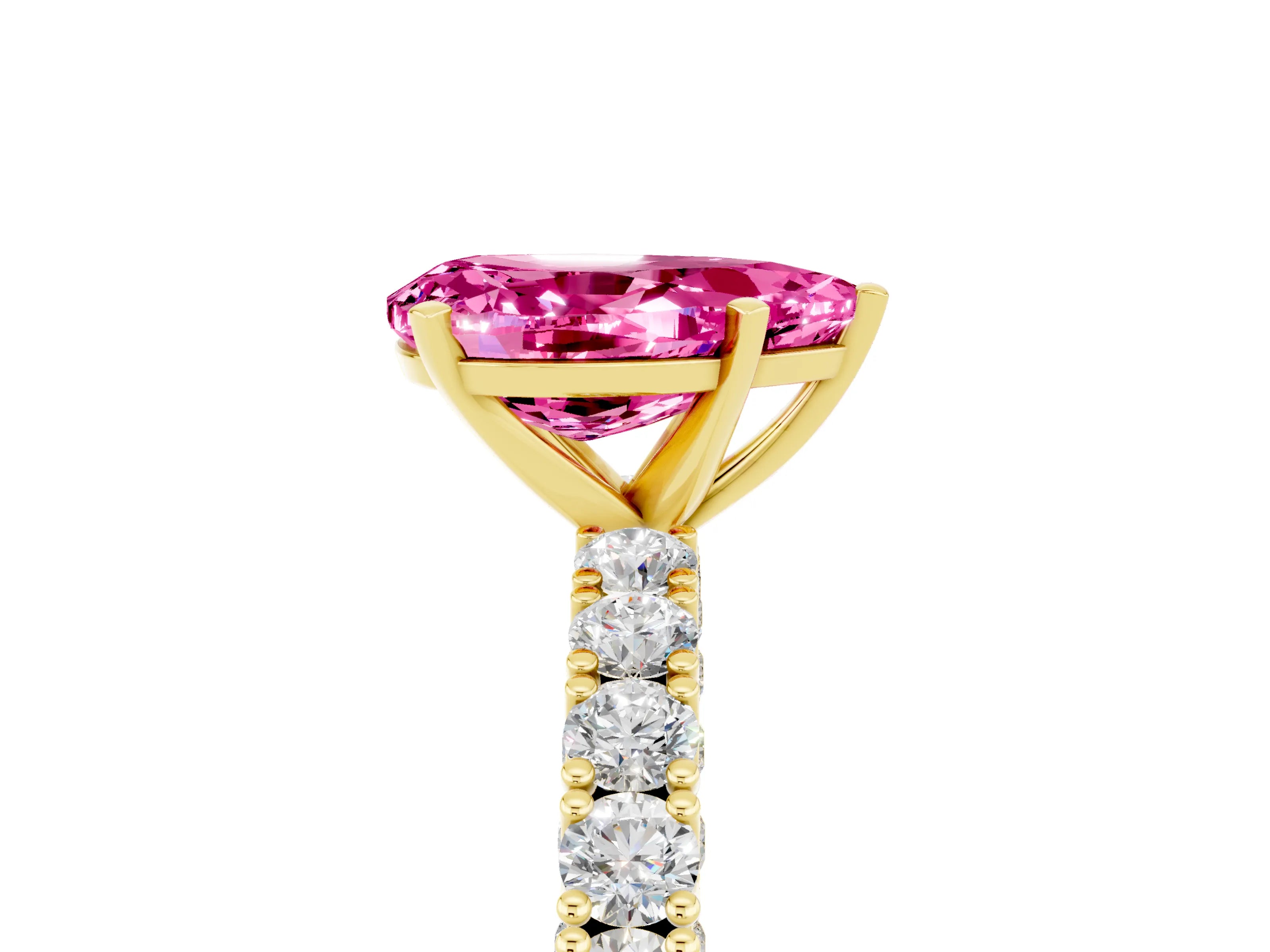 Yellow gold Pear Cut Diamond Pavé Band Solitaire Ring with Prong Setting_5