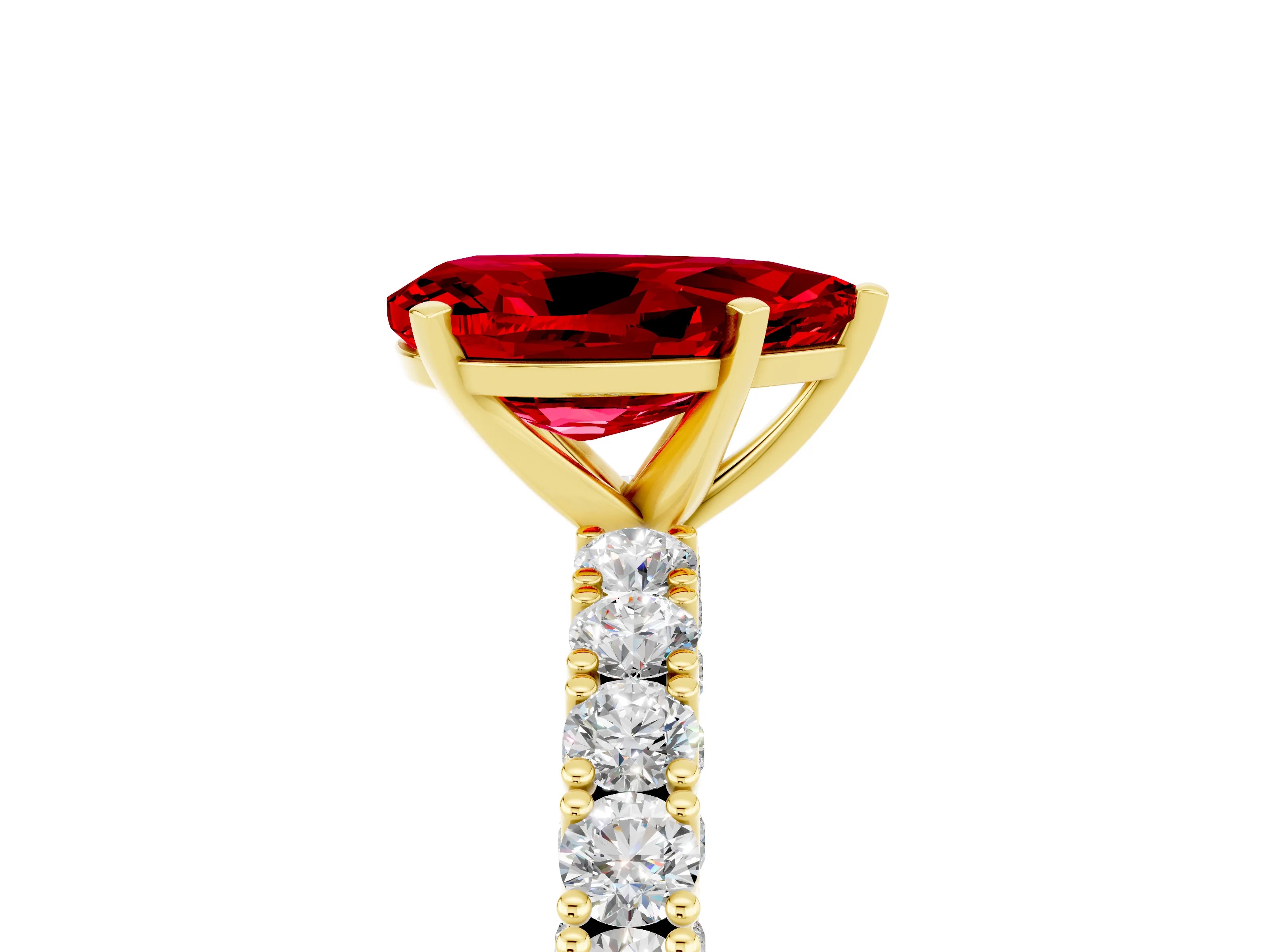 Yellow gold Pear Cut Diamond Pavé Band Solitaire Ring with Prong Setting_5