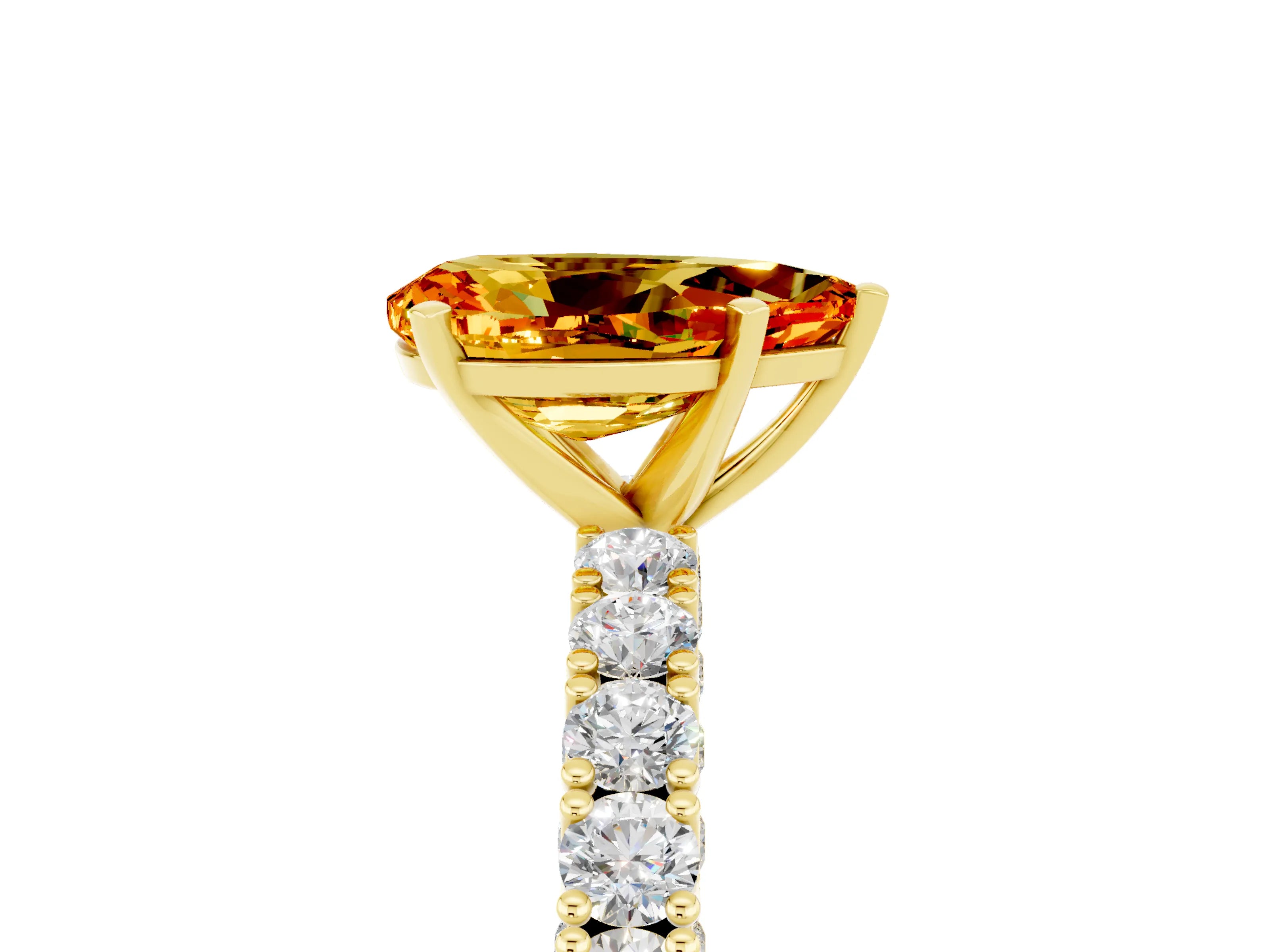 Yellow gold Pear Cut Diamond Pavé Band Solitaire Ring with Prong Setting_5