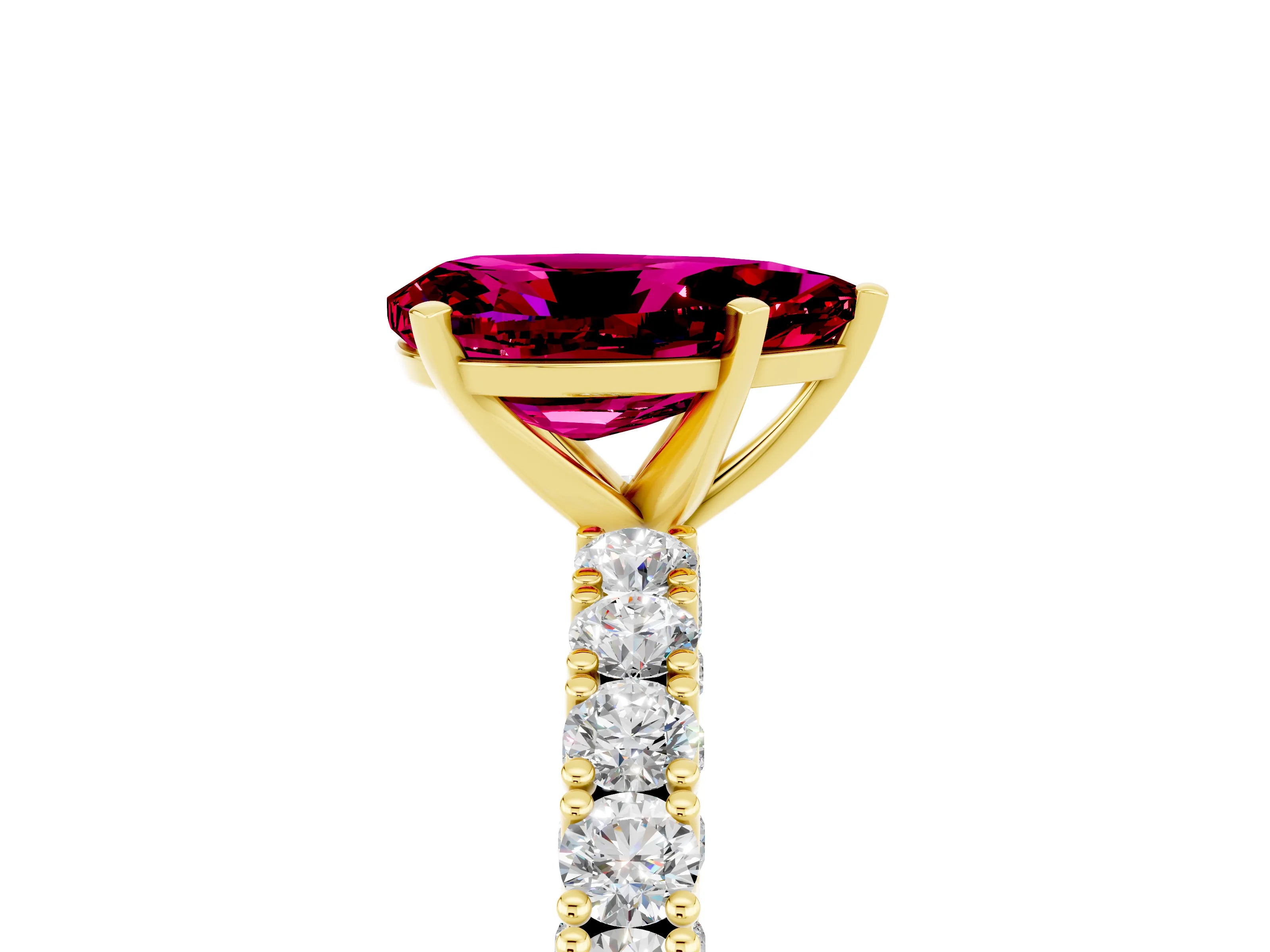 Yellow gold Pear Cut Diamond Pavé Band Solitaire Ring with Prong Setting_5